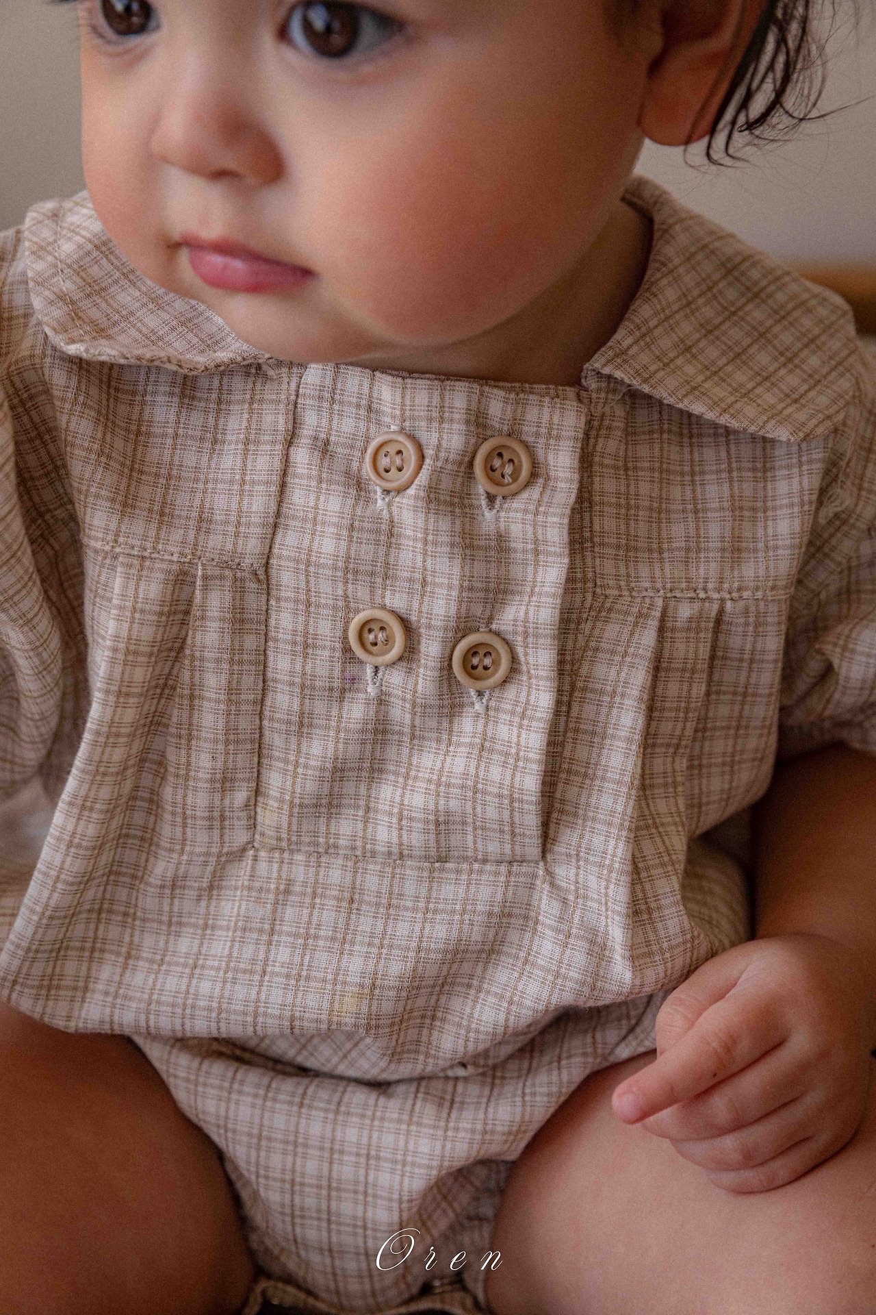 ☀️預訂 韓國直送☀️🇰🇷Oren 雙排鈕扣格紋翻領短袖包屁衣/連身裙/上下套裝