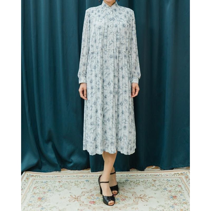 Vintage Japanese Floral Stand Collar Day Dress (MT1608)