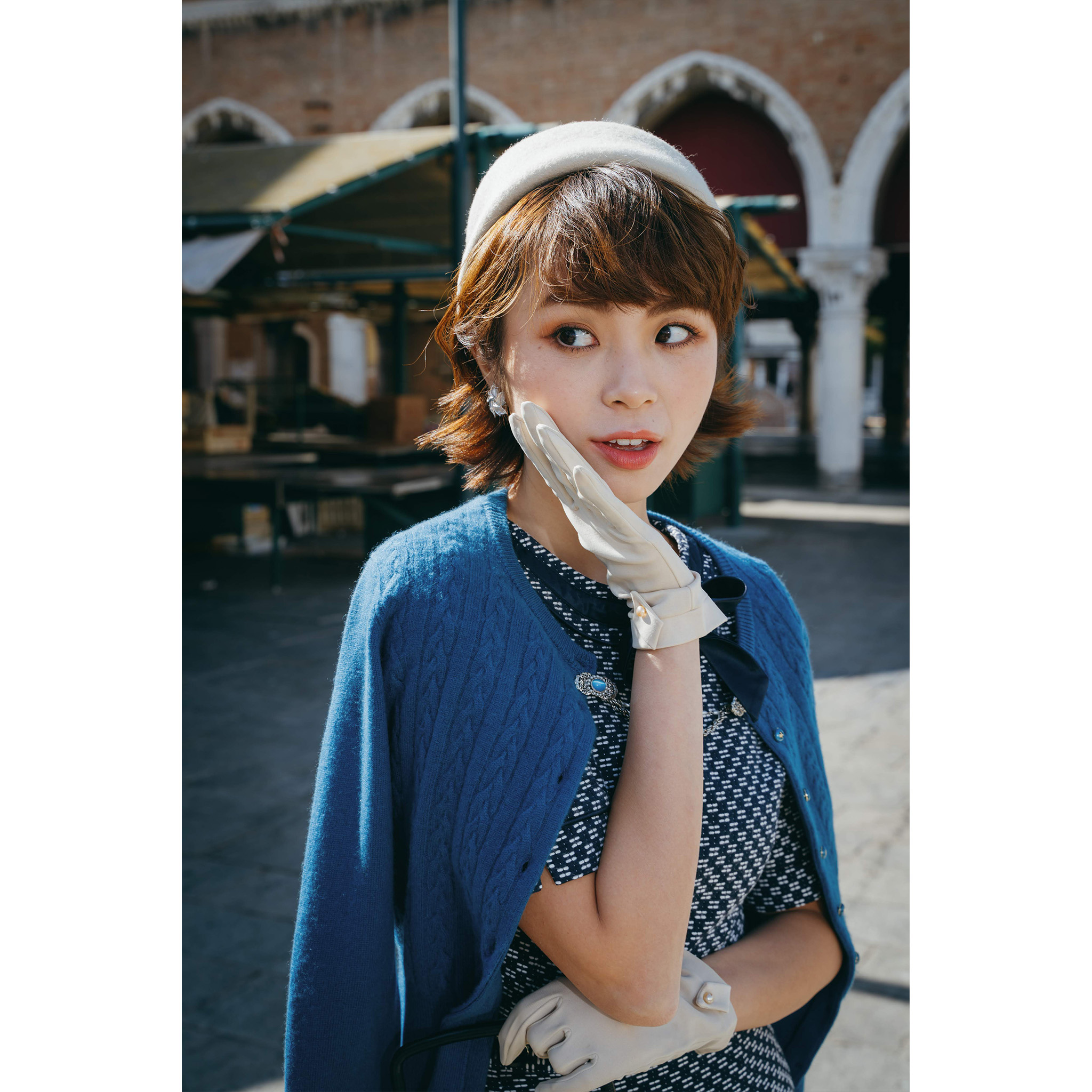 (Ready-Made)1950s Style Peakcock Blue Cashmere Cardigan(FM094)