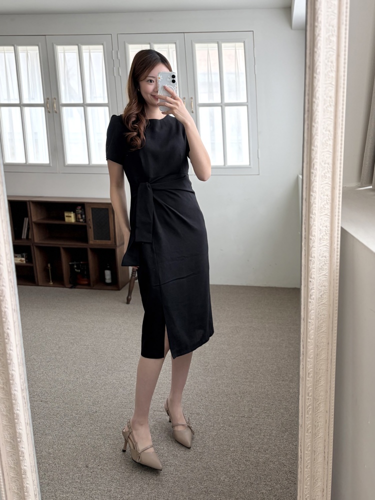 Elise Draped Slit Dress (Black)