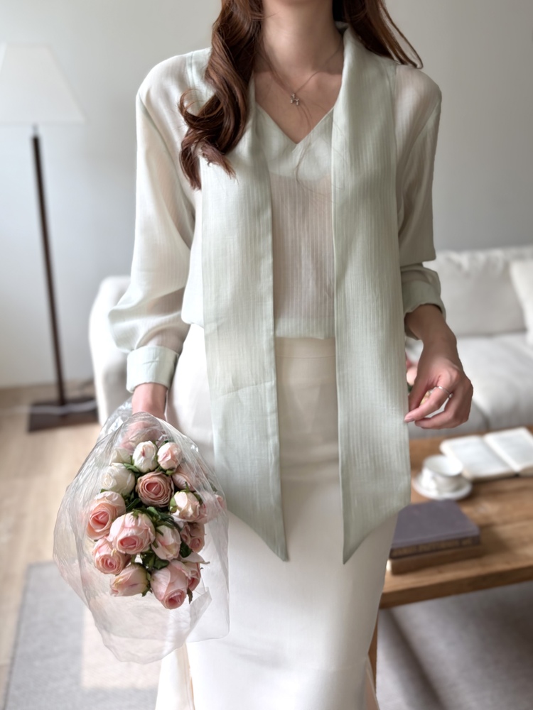 Aurelie Scarf-Tie Blouse (Mint)