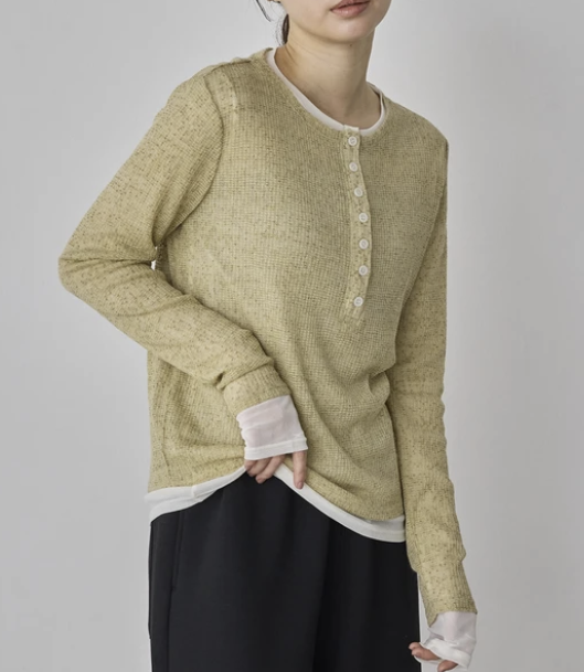 輕盈彈性網紗亨利領上衣 - 2026 流行穿搭  長䄂上衣 春夏時尚穿搭 獨特設計 成人休閒 日常穿搭 易於配搭 日本直送   #JP-I-260033