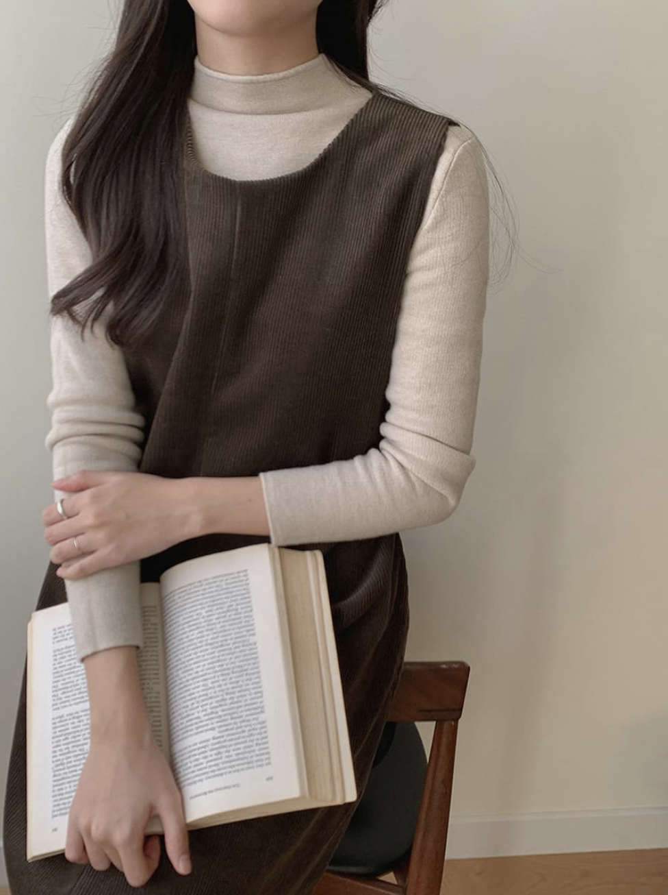 <限量現貨> <KR> 秋冬燈心絨後綁蝴蝶OPS*black