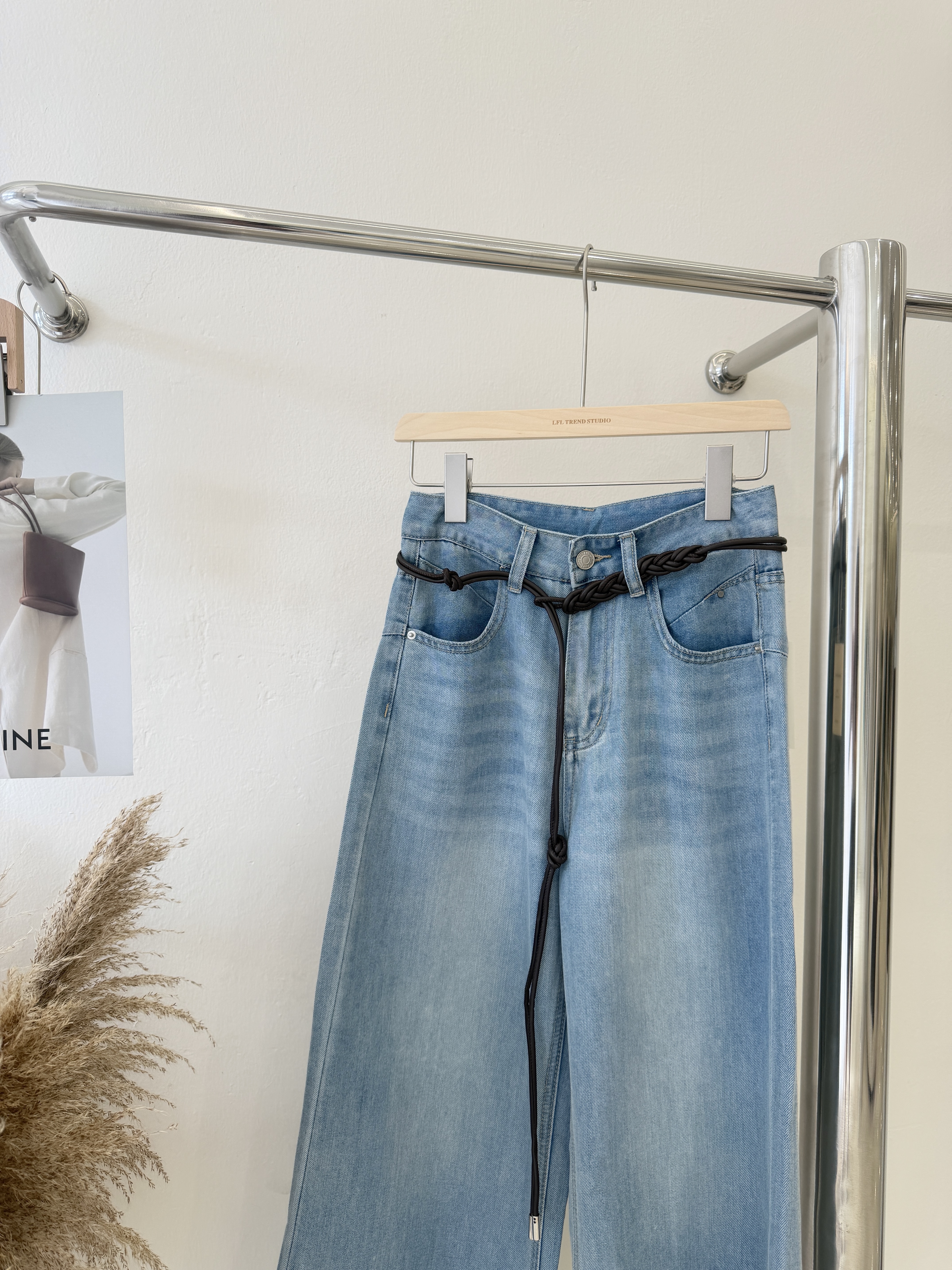 6274 爆款牛仔阔腿裤(送腰带)