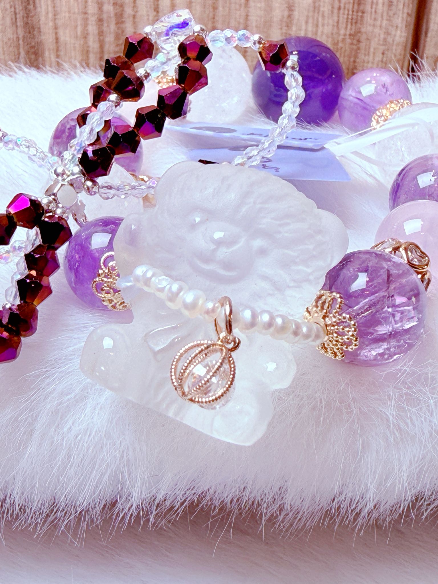 K00131 白水晶 小熊熊 自家設計手鏈