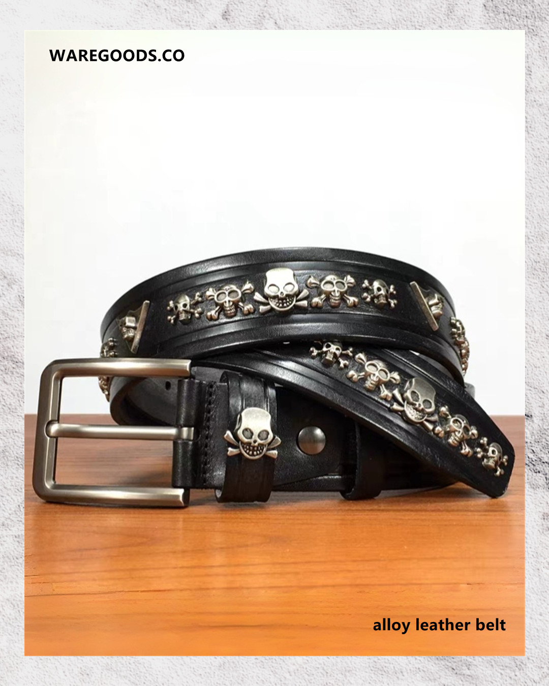 W3868手工鉚釘頭層牛皮皮帶