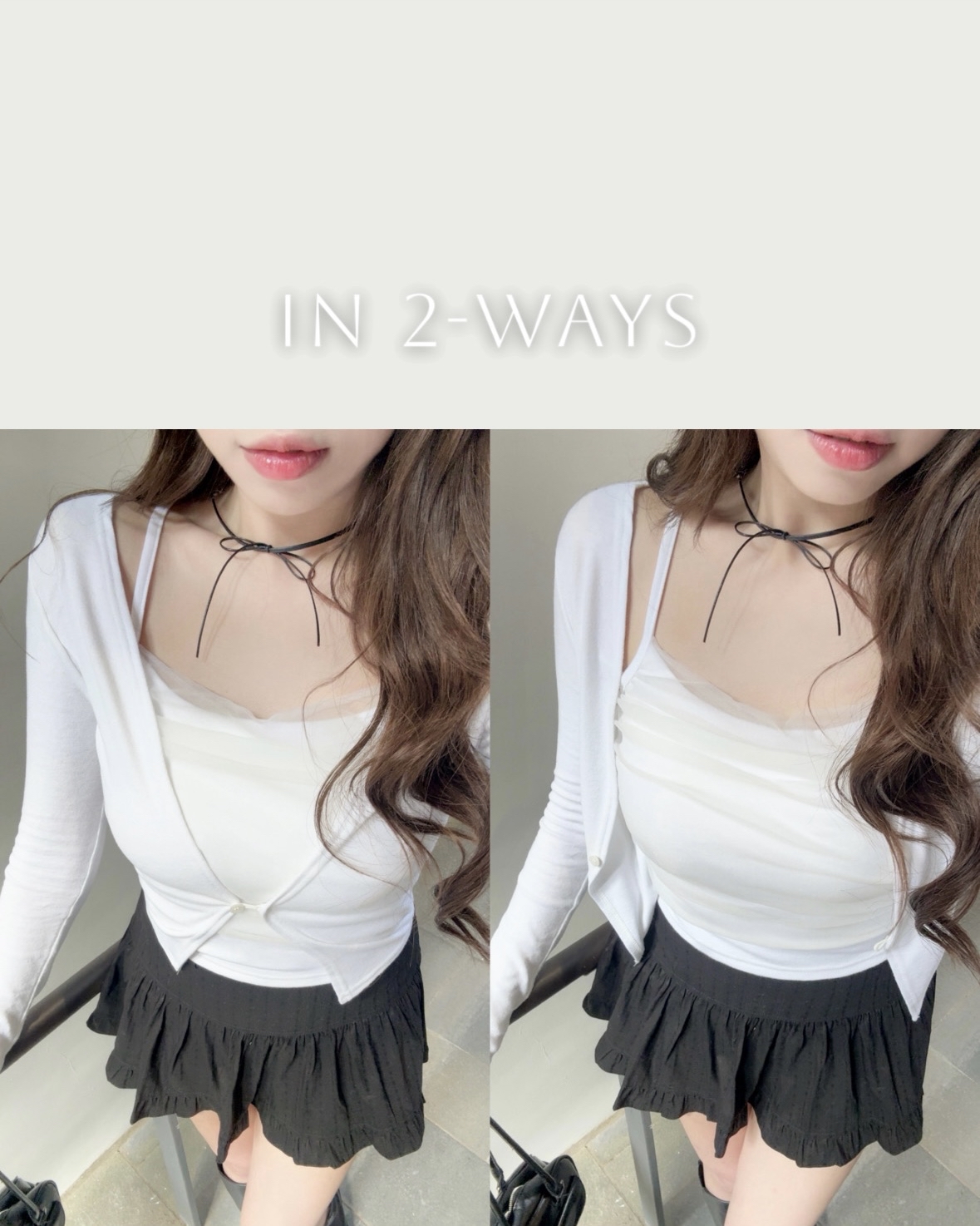  【 查詢度極高🌷🤍 | -5KG顯瘦度♡今季大熱透紗！極致芭蕾舞風～皺皺層次感假兩件上衣🫧💗】 Dreamy Crinkled Ballet Top(三色入)