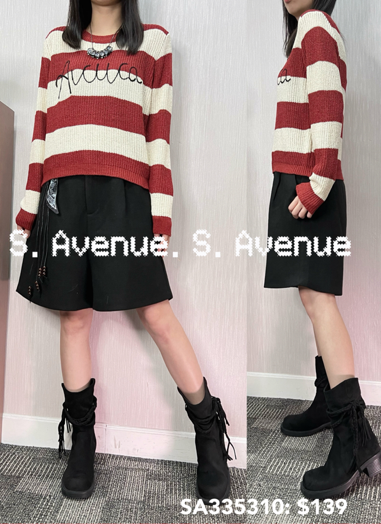 SA335310: 長袖間條繡英文字線冷top