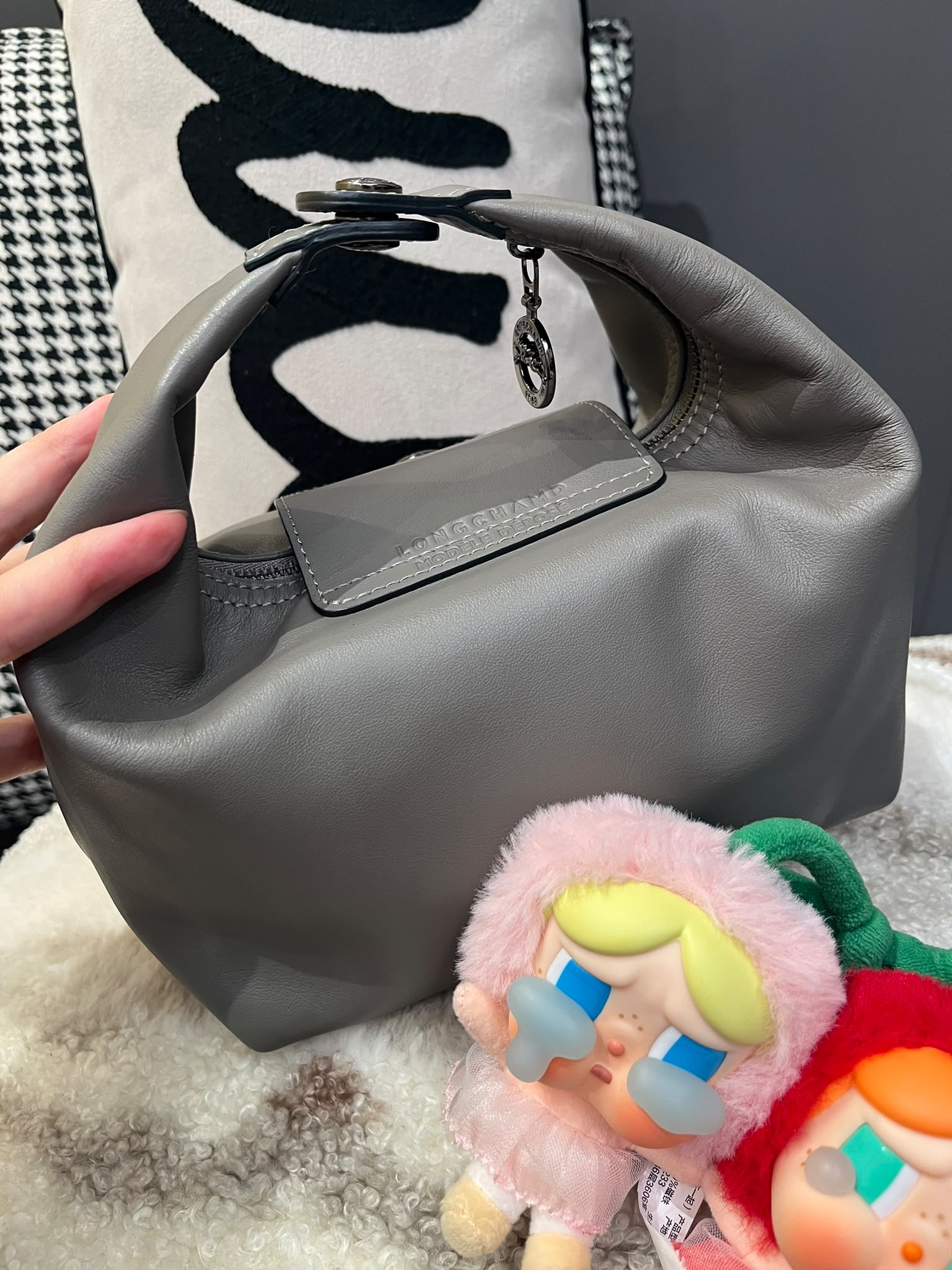 Longchamp 灰色牛皮飯盒包 100%Authentic, 95%New ✅Dust bag