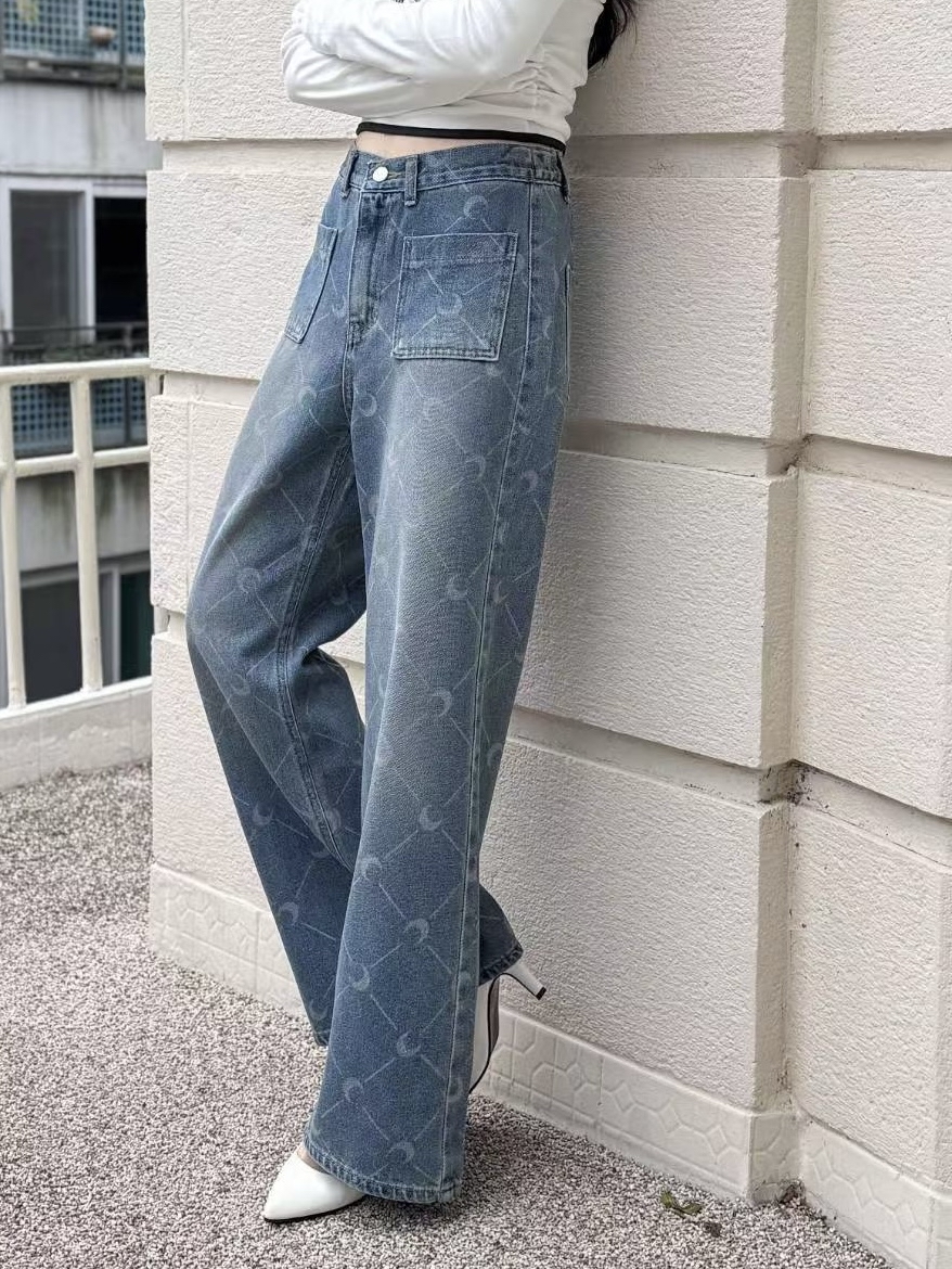 月亮圖案直腳牛仔褲