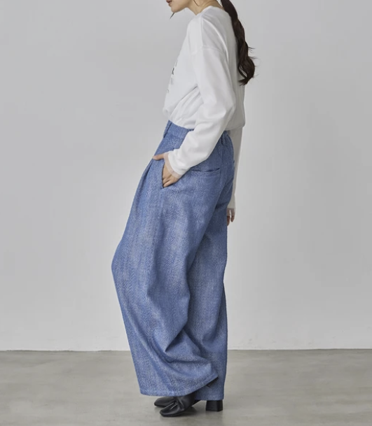 丹寧風人字紋褶褲 - 2026 流行穿搭  女士長褲 春夏時尚穿搭 柔軟舒適 成人休閒 日常穿搭 易於配搭 日本直送   #JP-I-260032