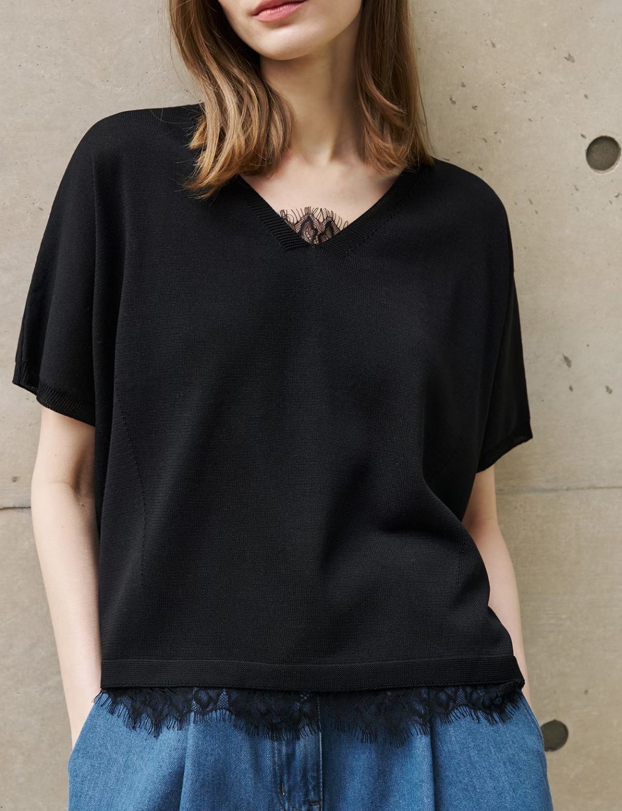  V 領knit Top