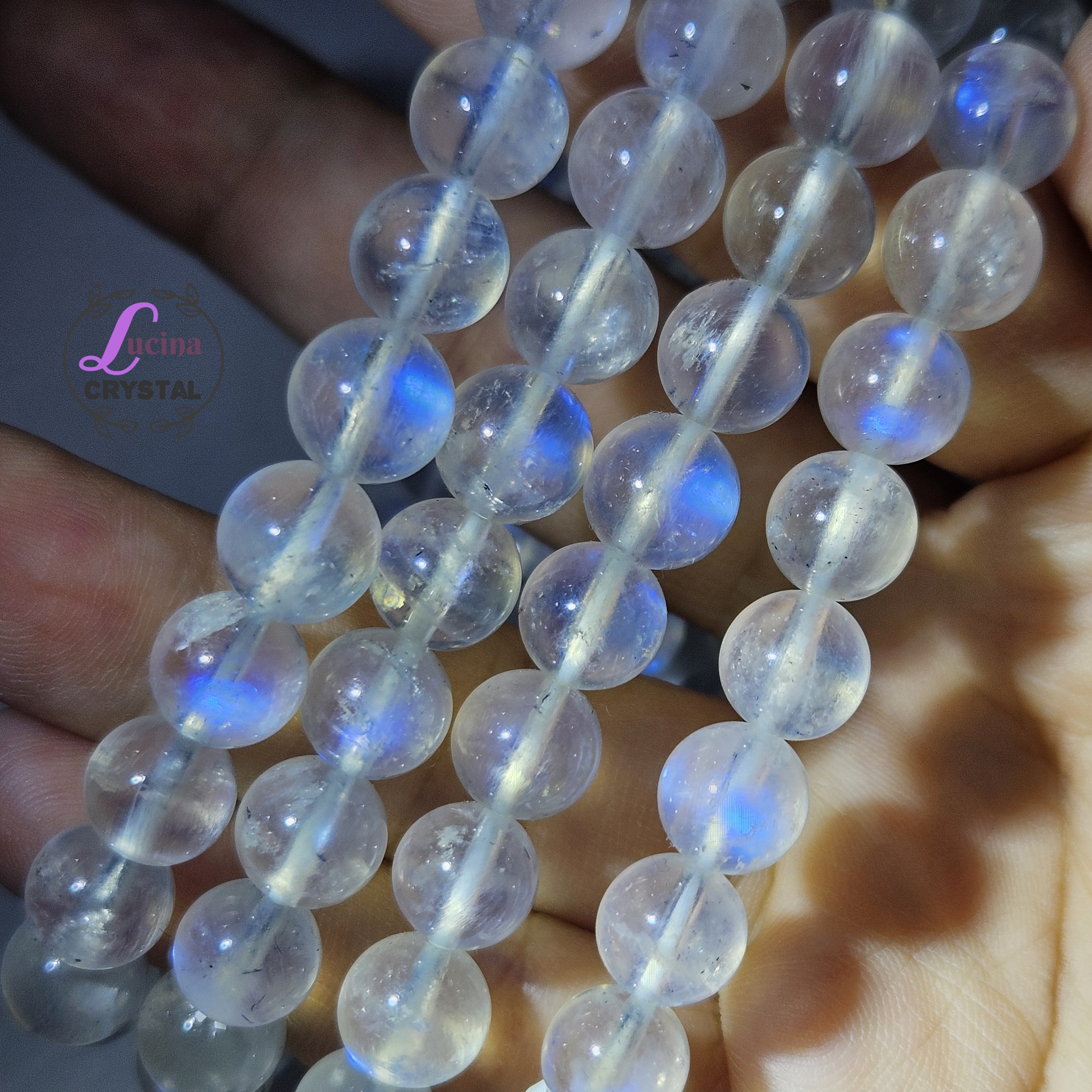 (Co#v3718)8mm+藍光月亮石手串手鏈/Moonstone Bracelet