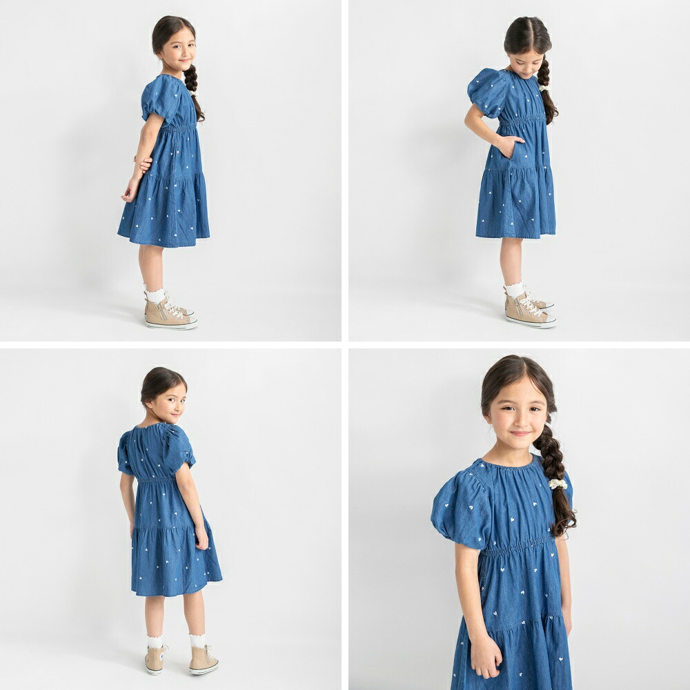 🆕【⭐訂購⭐】🌀 🇯🇵 日本直送 愛心刺繡 燈籠袖 喇叭 牛仔連身裙 ［2款選］🌀 [ELGA-0055][260811]