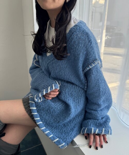 v領盲針編織冷衫