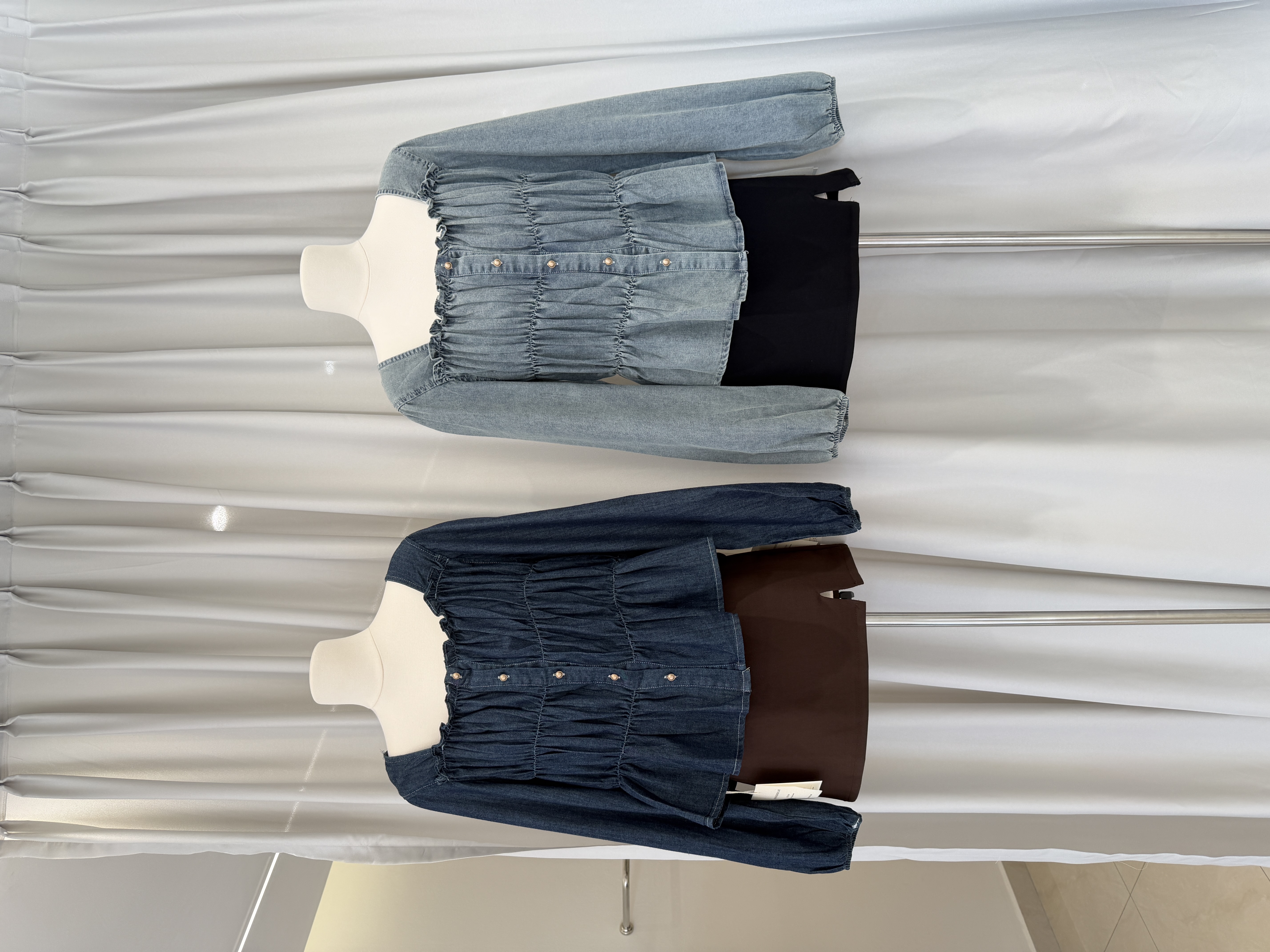 6558 法式气质方领牛仔长袖