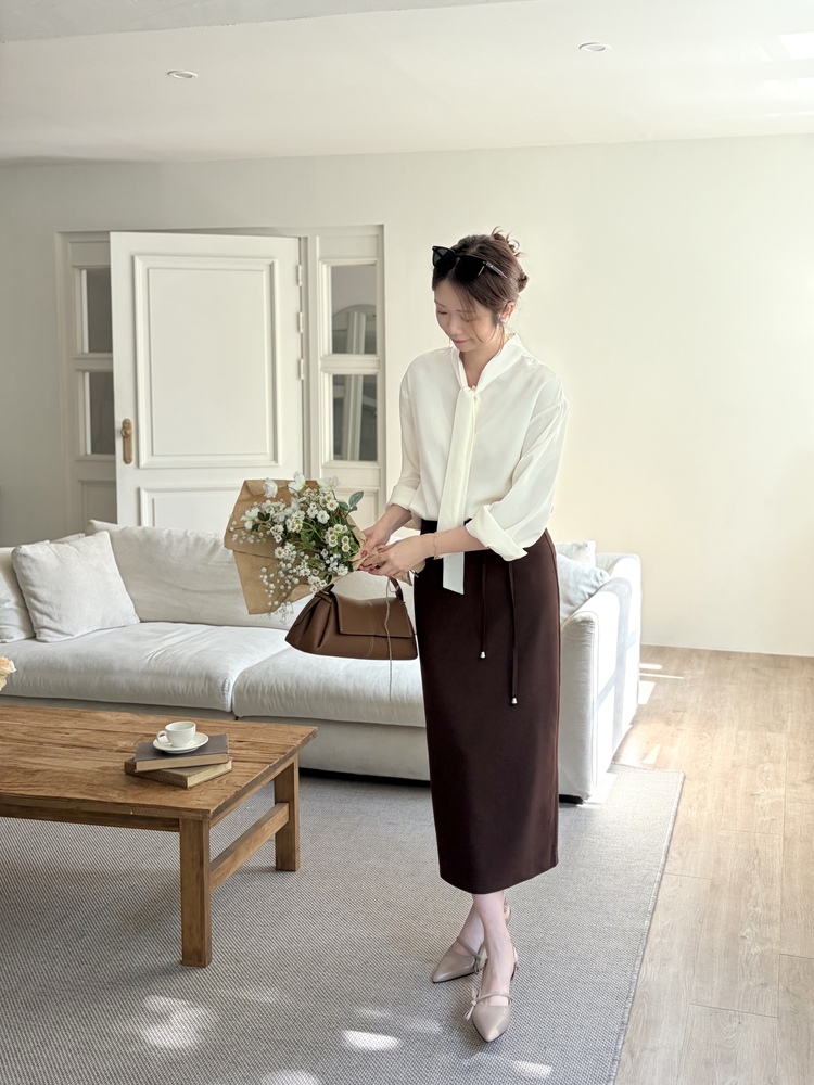 Double-Loop String Belt Skirt (Brown)