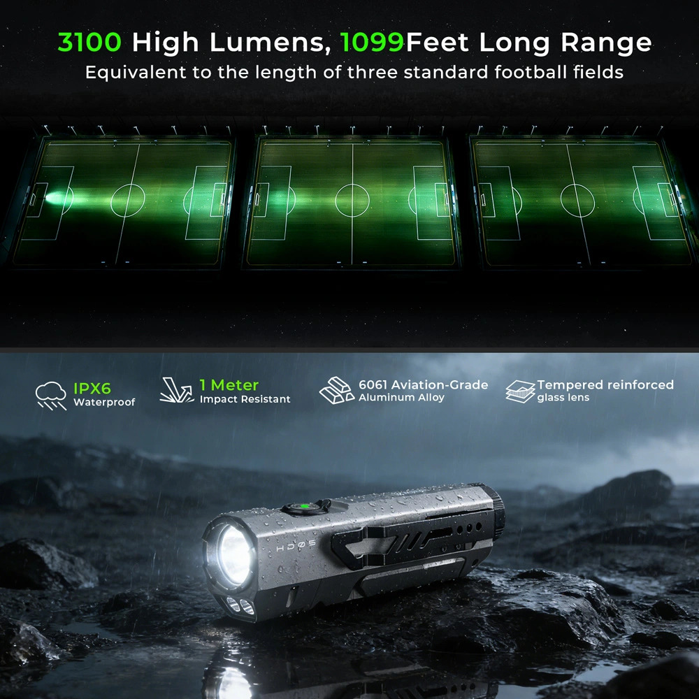 【新品上市】Wurkkos HD05 折疊式四合一 EDC 手電筒（聚光燈/泛光/紅光/紫外線），3100流明，射程335米，可旋轉180°翼狀泛光燈（3000–6000K）