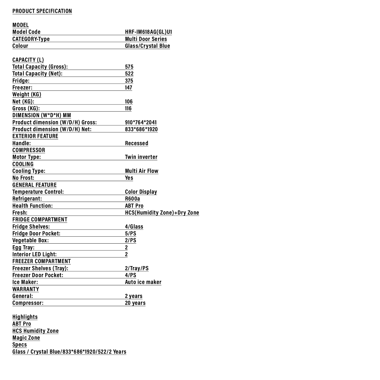 Haier 618L Multi-Door Inverter Glass Fridge Gold (HRF-IM618AG)