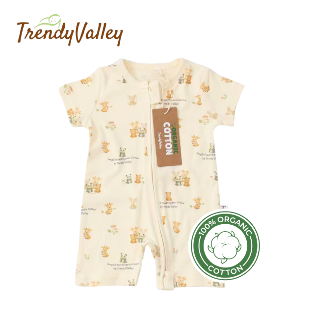 Trendyvalley Organic Cotton Short Sleeve Short Pant Zip Romper