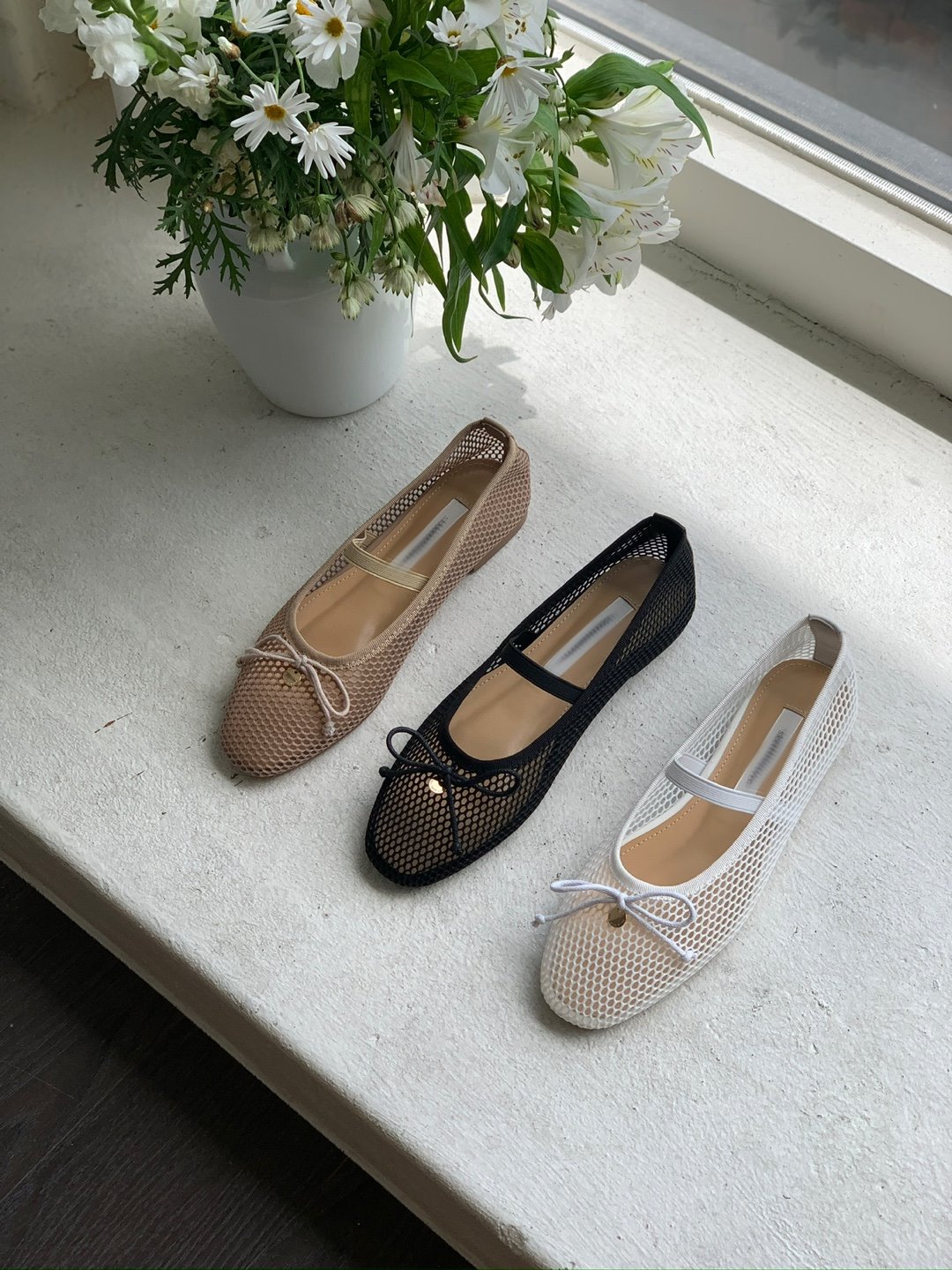 Ribbon Netted Ballet Flats (3 colors)