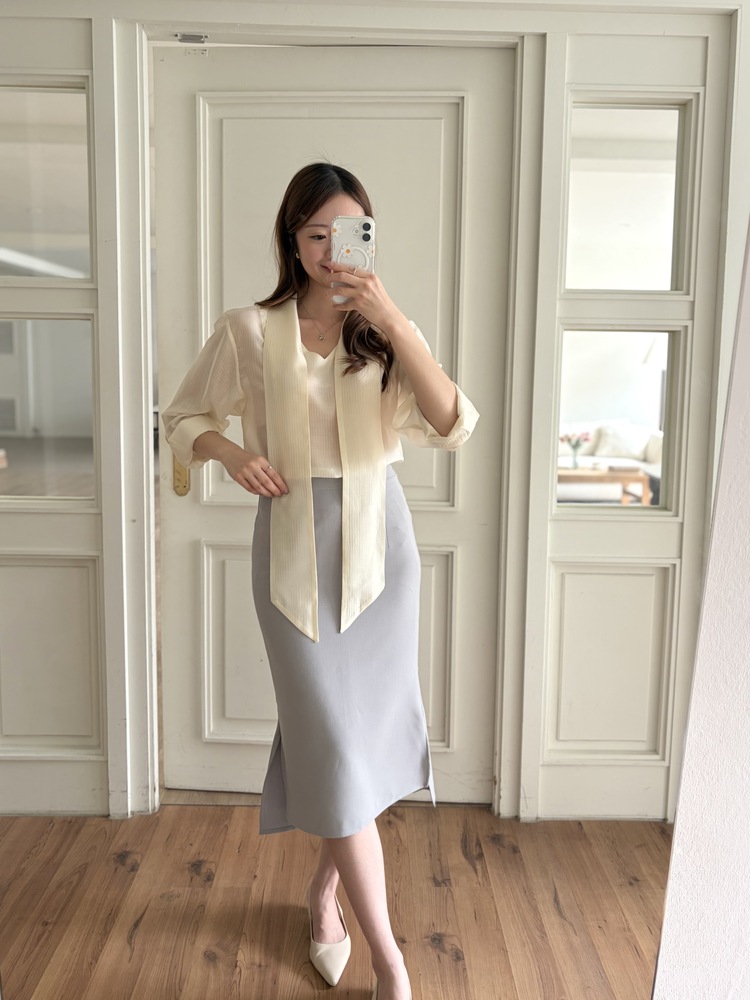 Aurelie Scarf-Tie Blouse (Cream)