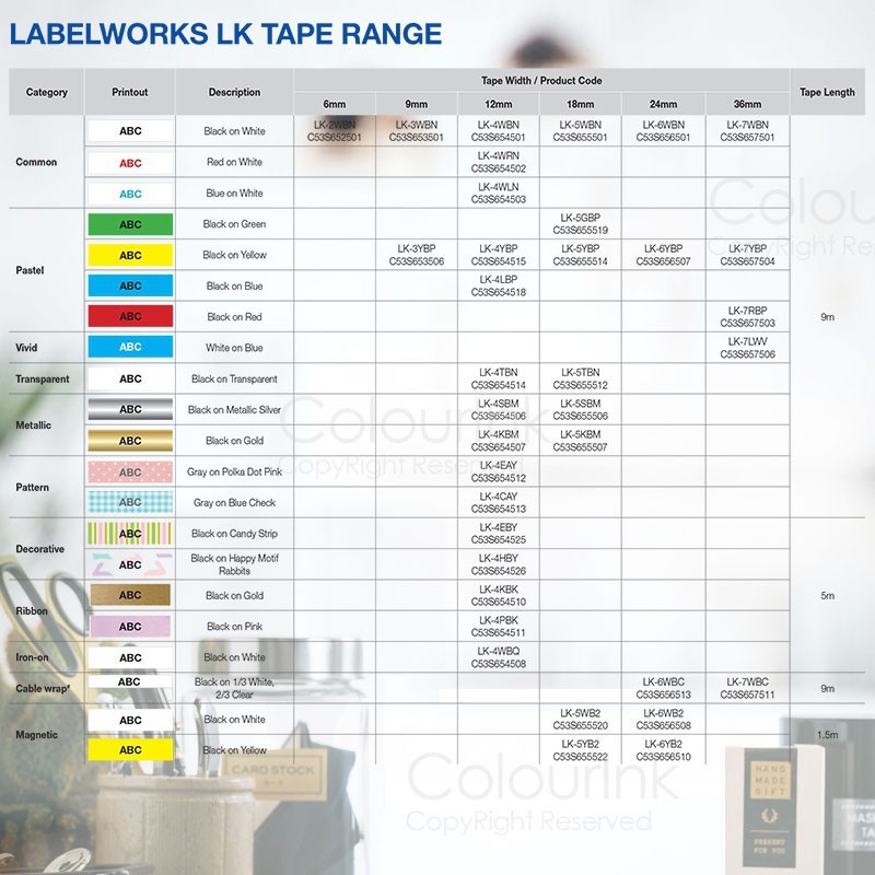 Epson Original Vinyl Laminated Sticker LK-Tape 4WBVN 5WBVN 5YBVN 5WBVN 6YBVN 7WBVN 7YBVN for Labelworks Printer