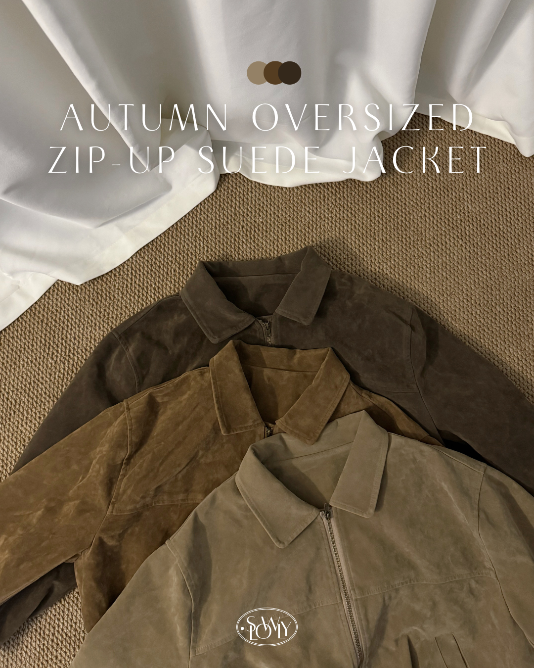 Autumn Oversized Zip-up Suede Jacket(三色入)