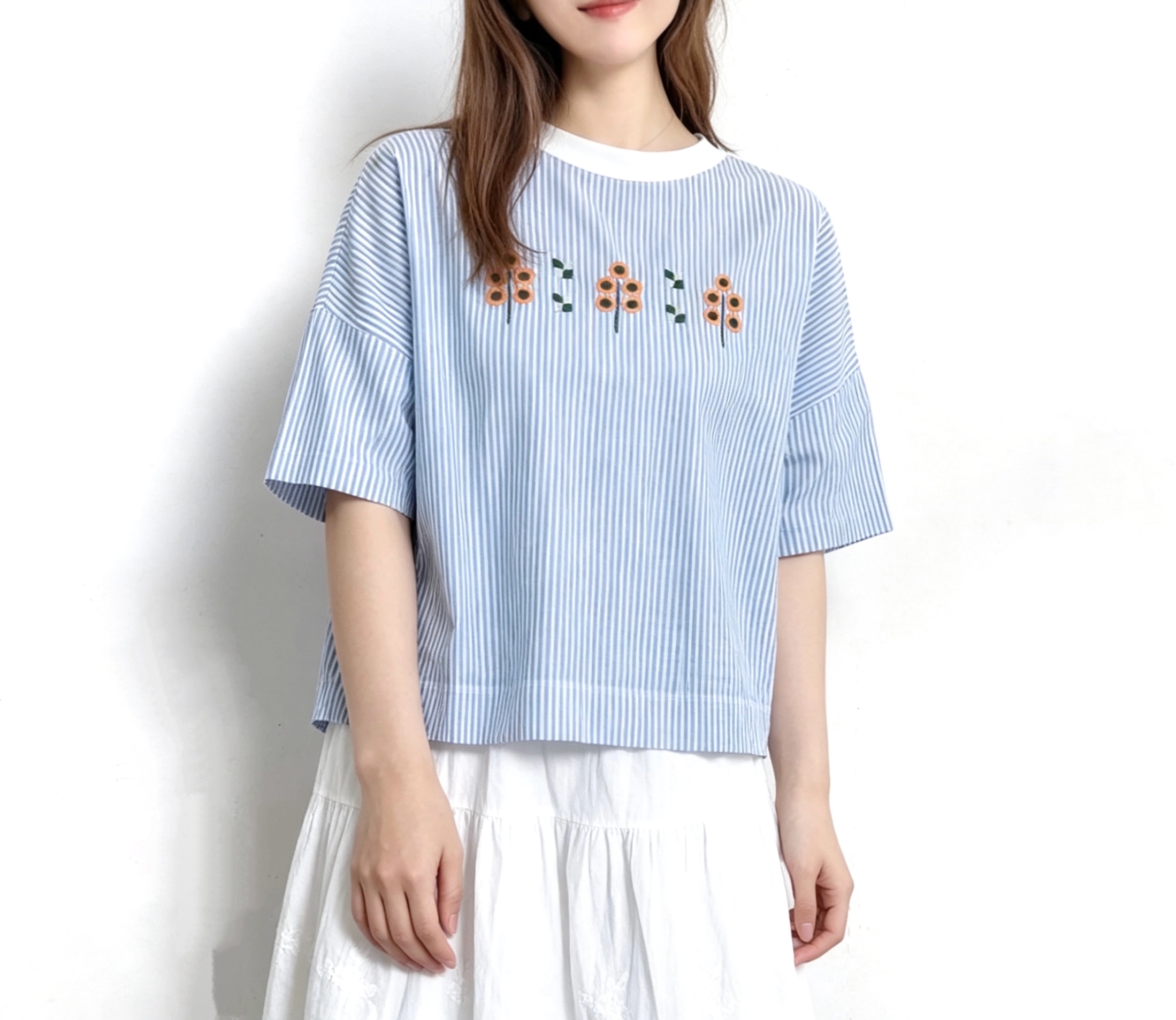 🌼春夏優惠🍀 日系刺繡花Tee - 條紋