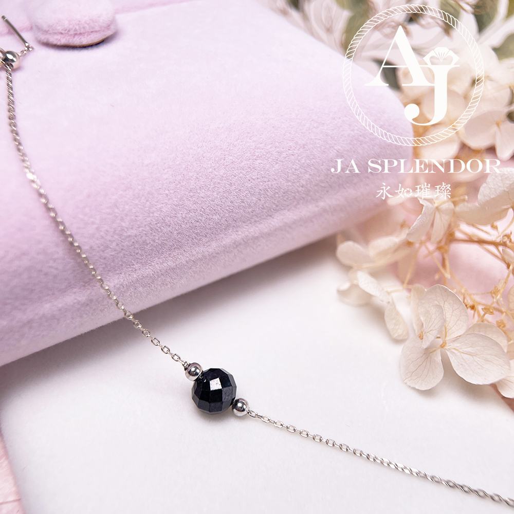 D-06B 天然翡翠A玉 墨翠鑽石切割平安幸運純銀手鏈