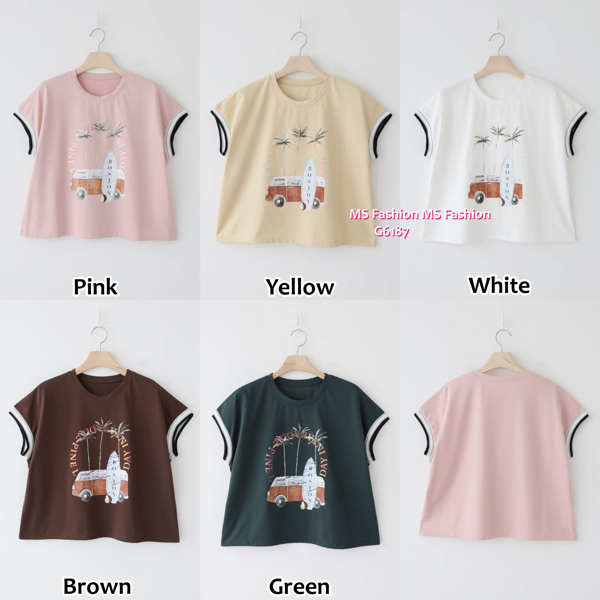 G6187 韓國🇰🇷靚print拼色袖top