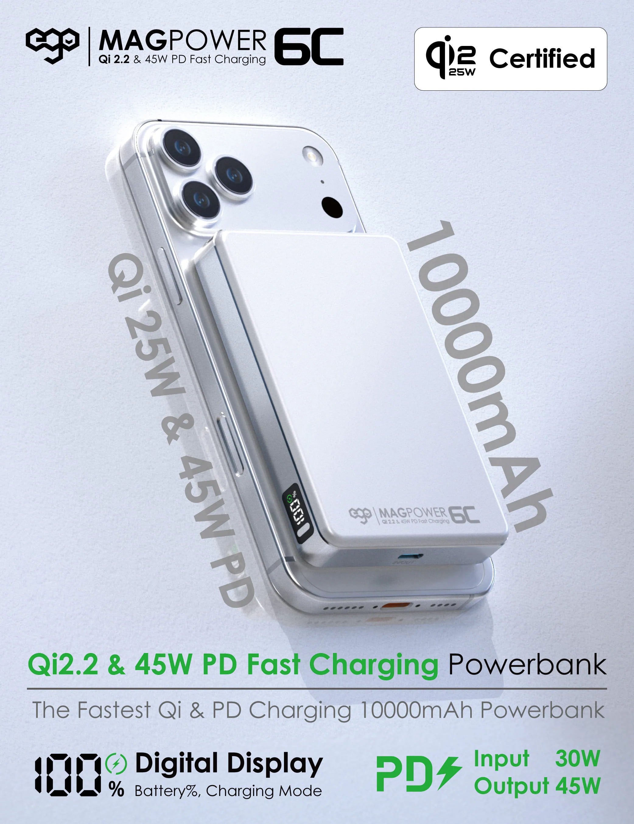 EGO MagPower 6C @ 45W & QI2.2 10000mAh 外置電 [4色選擇]