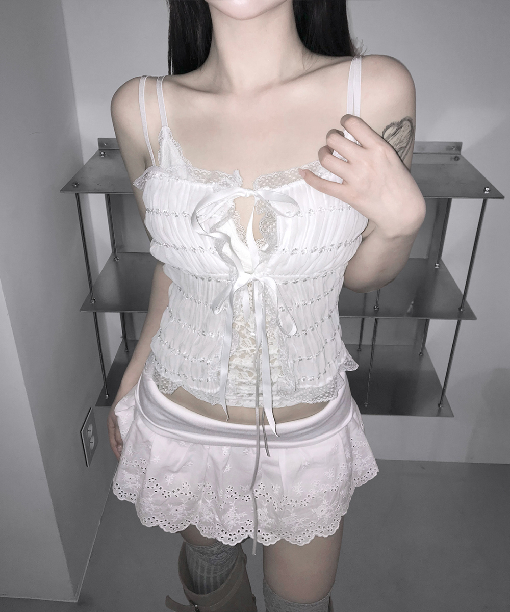 Ribbon Lace Mesh Sleeveless Top