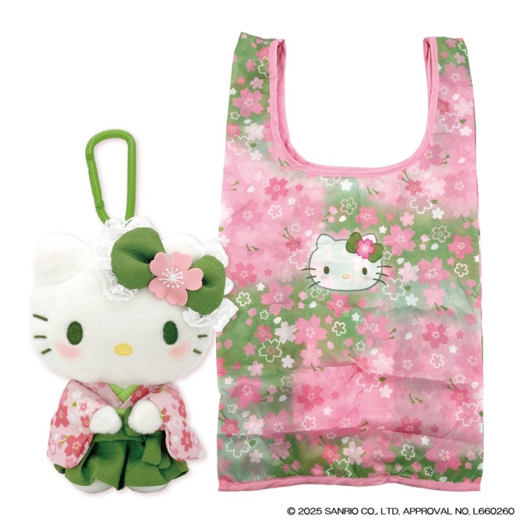 【日本】Hello Kitty 毛絨公仔環保袋（抹茶和服）