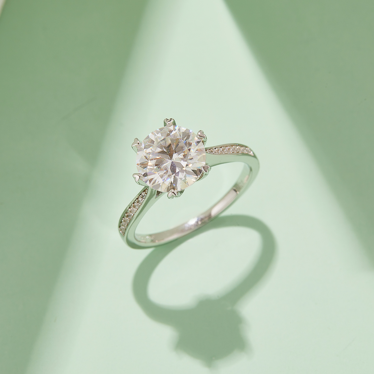 時來運轉S925銀鍍白金D級莫桑鑽戒指3卡