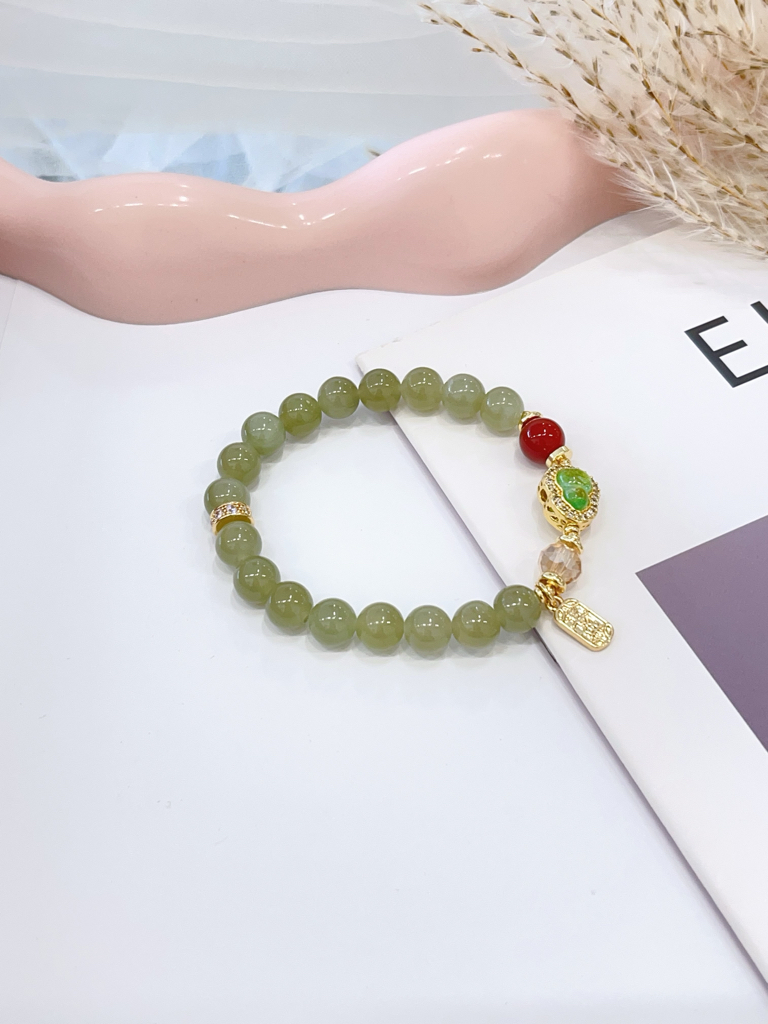 💛 黄塔晶 × 冰飘南红 × 葫芦吊饰手串 Citrine, Icy Nanhong Agate & Gourd Charm | 8mm