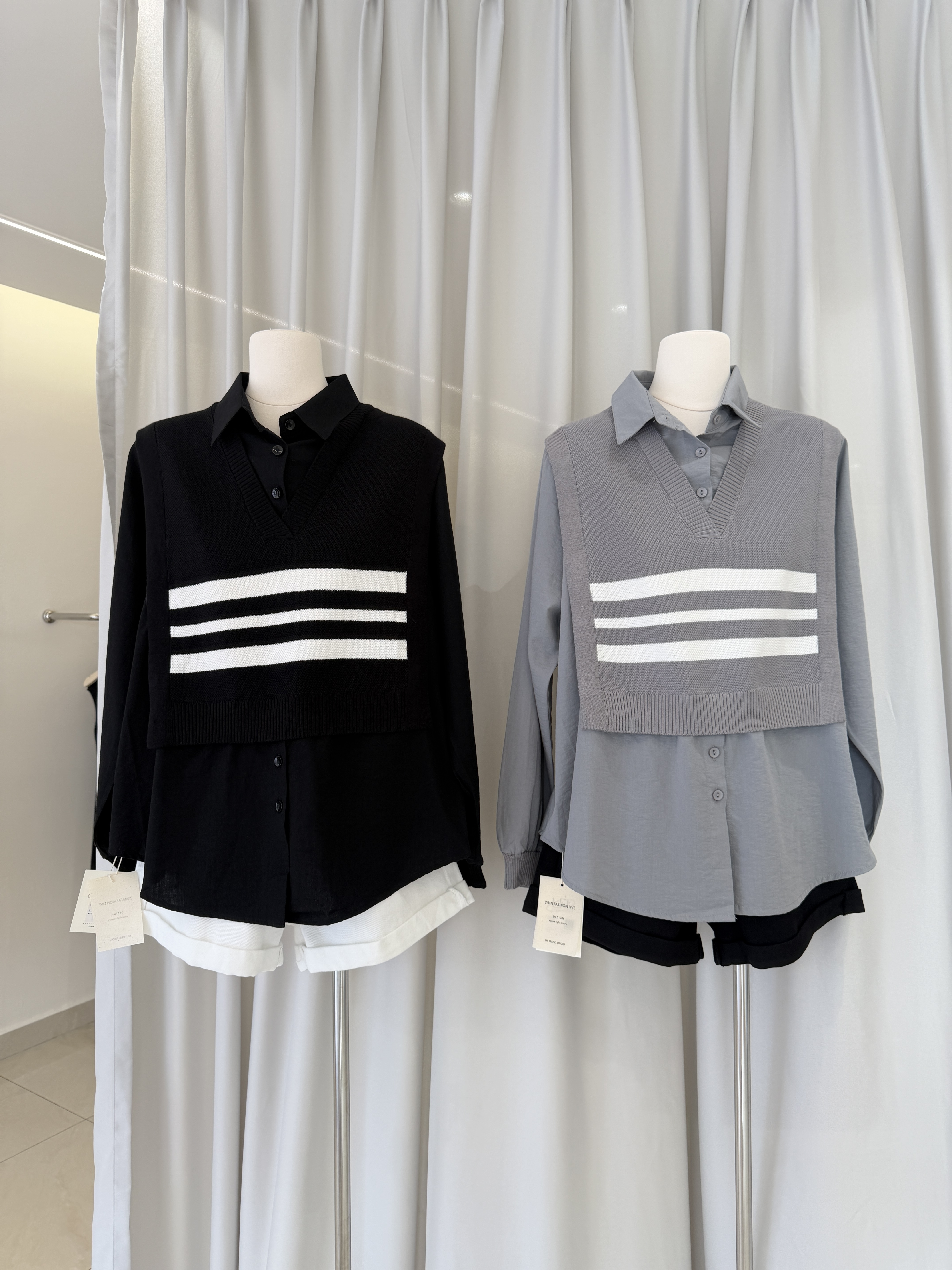 6615 韩版学院风假两件衬衫