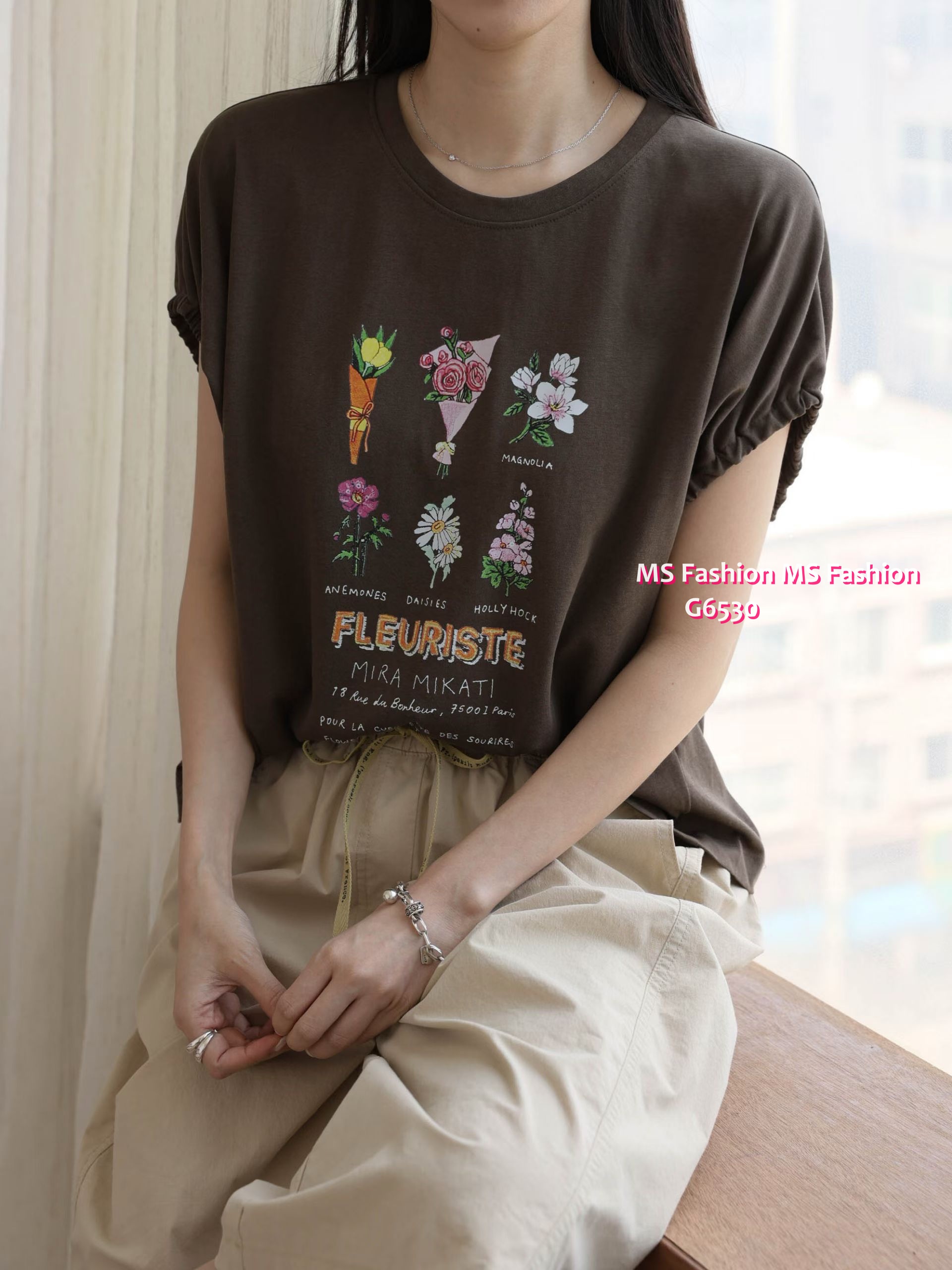 G6552 靚花print橡筋袖top