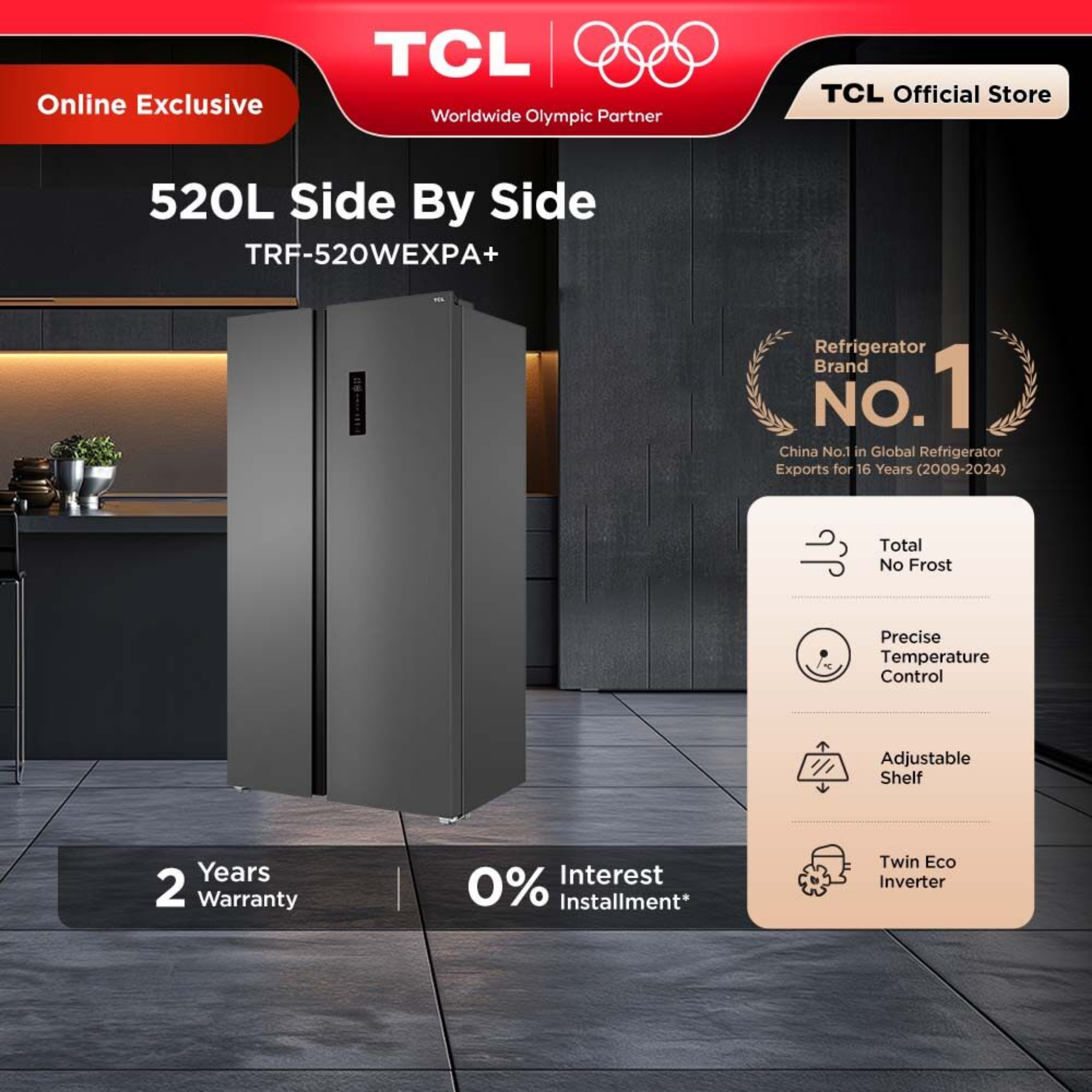 TCL 520L Side-by-Side Refrigerator (TRF-520WEXPA)