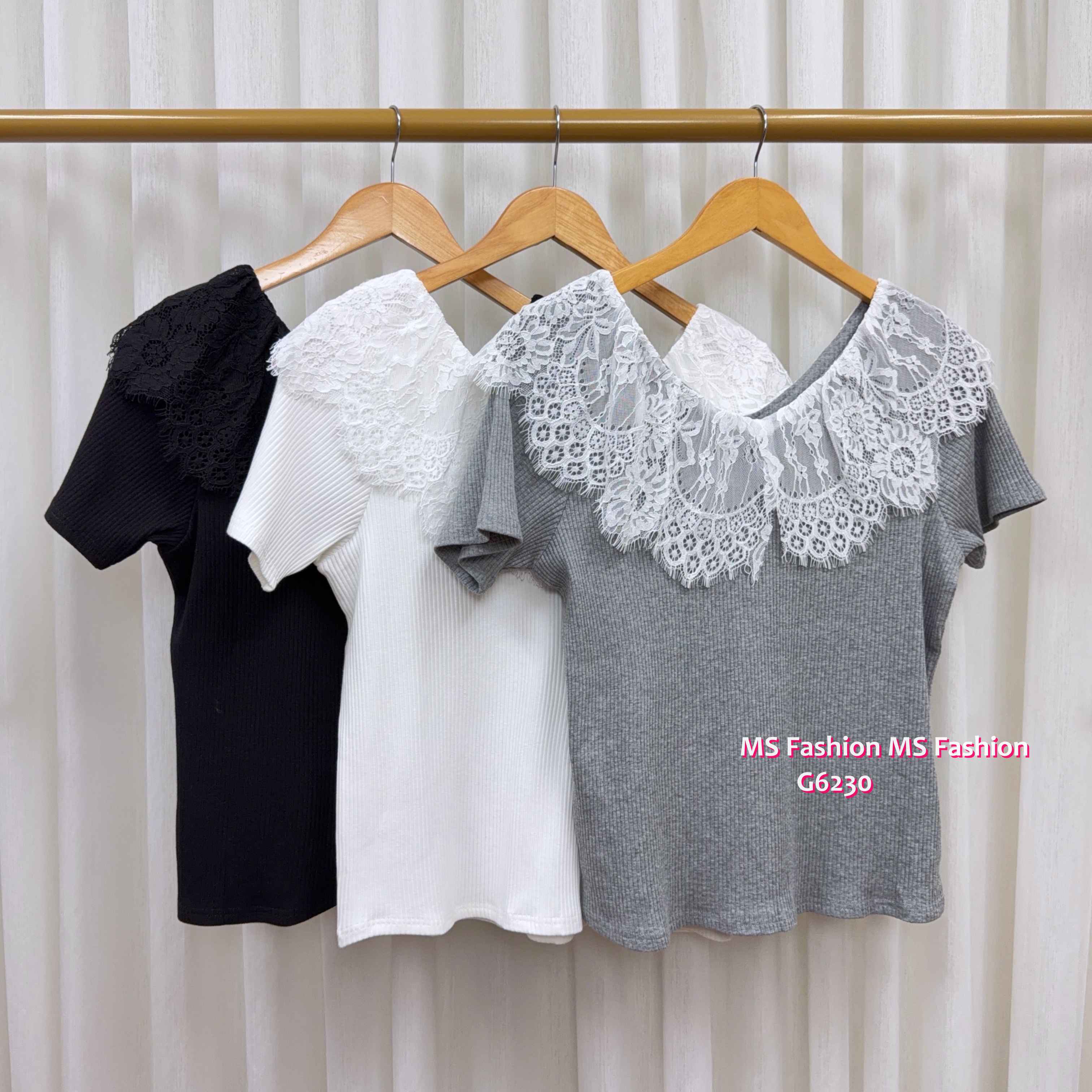 G6230 韓國🇰🇷V領拼lace top