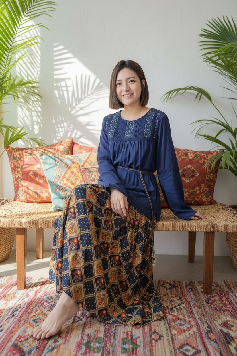 1654 Blue Diamond X Floral Print Skirt 39"