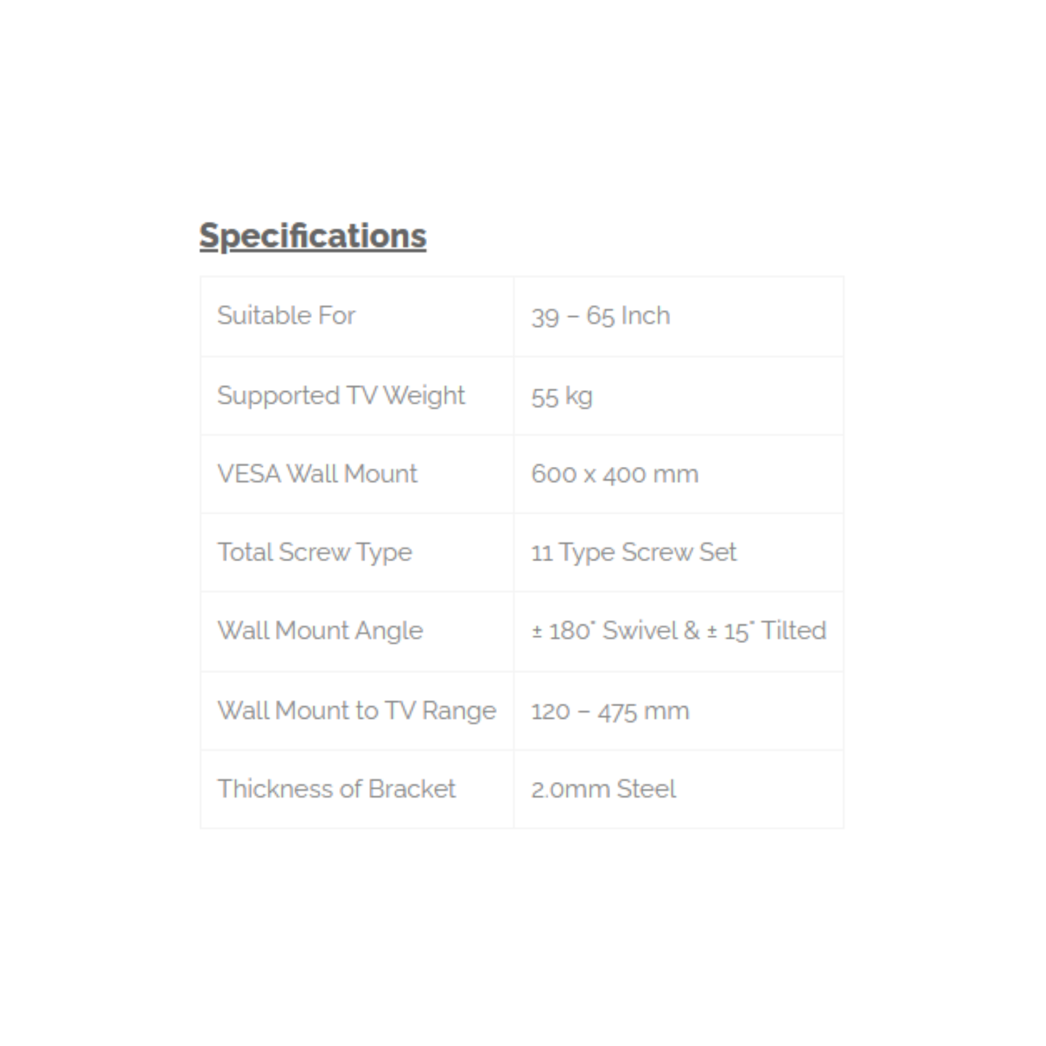 Phison 39"-65" Swivel TV Bracket PM-60FM