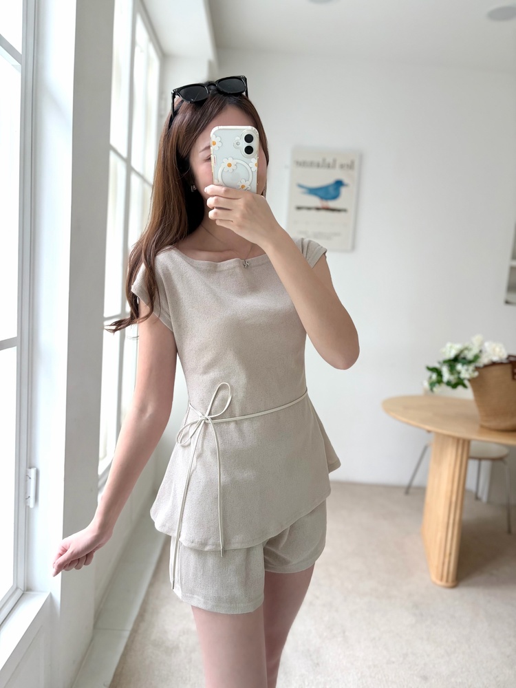 Elysian Boat Neck Belted Set (Mocha)