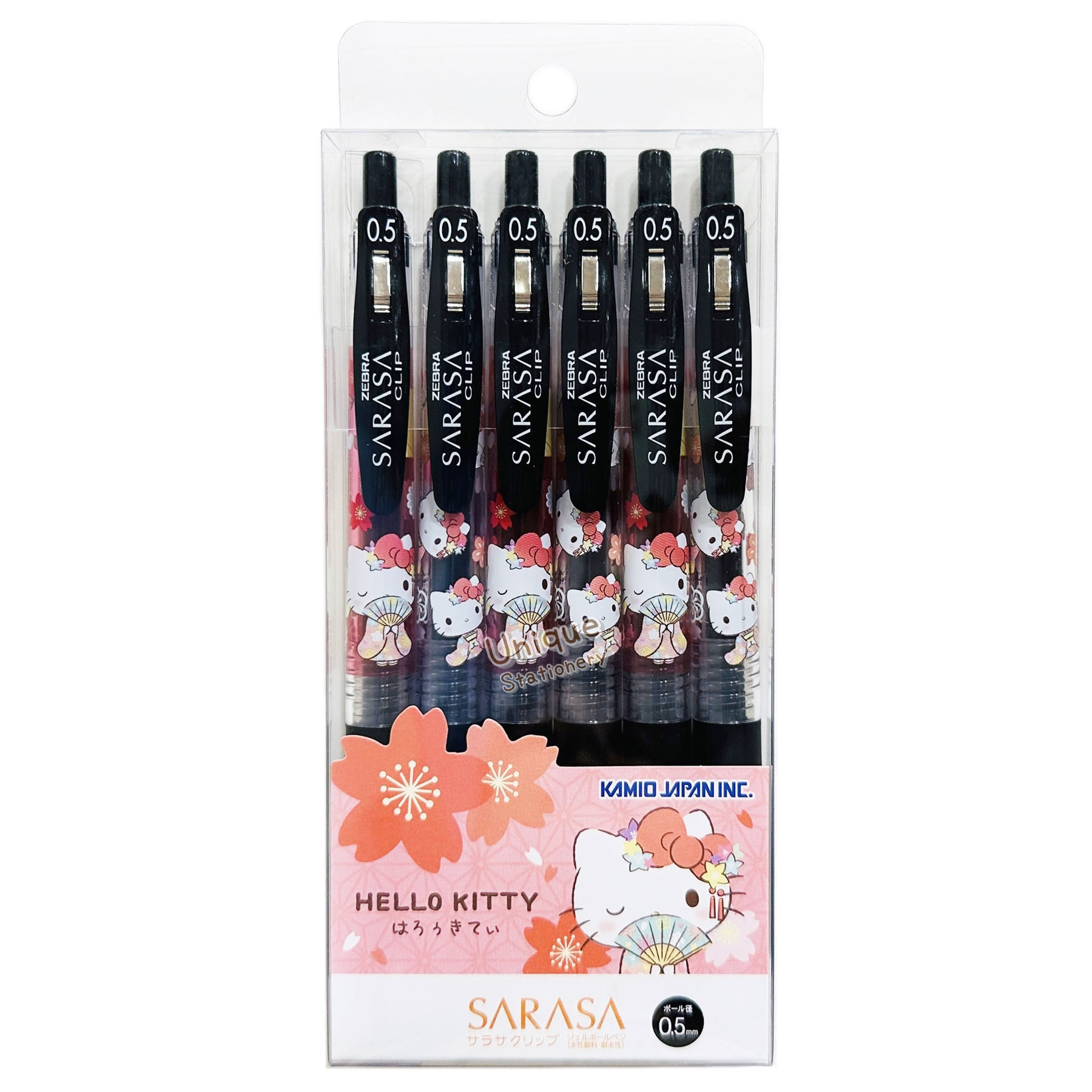 現貨｜【一套6枝】Sanrio Hello Kitty 日本製 Zebra SARASA CLIP 0.5mm 黑色 啫喱筆 套裝 (231178)