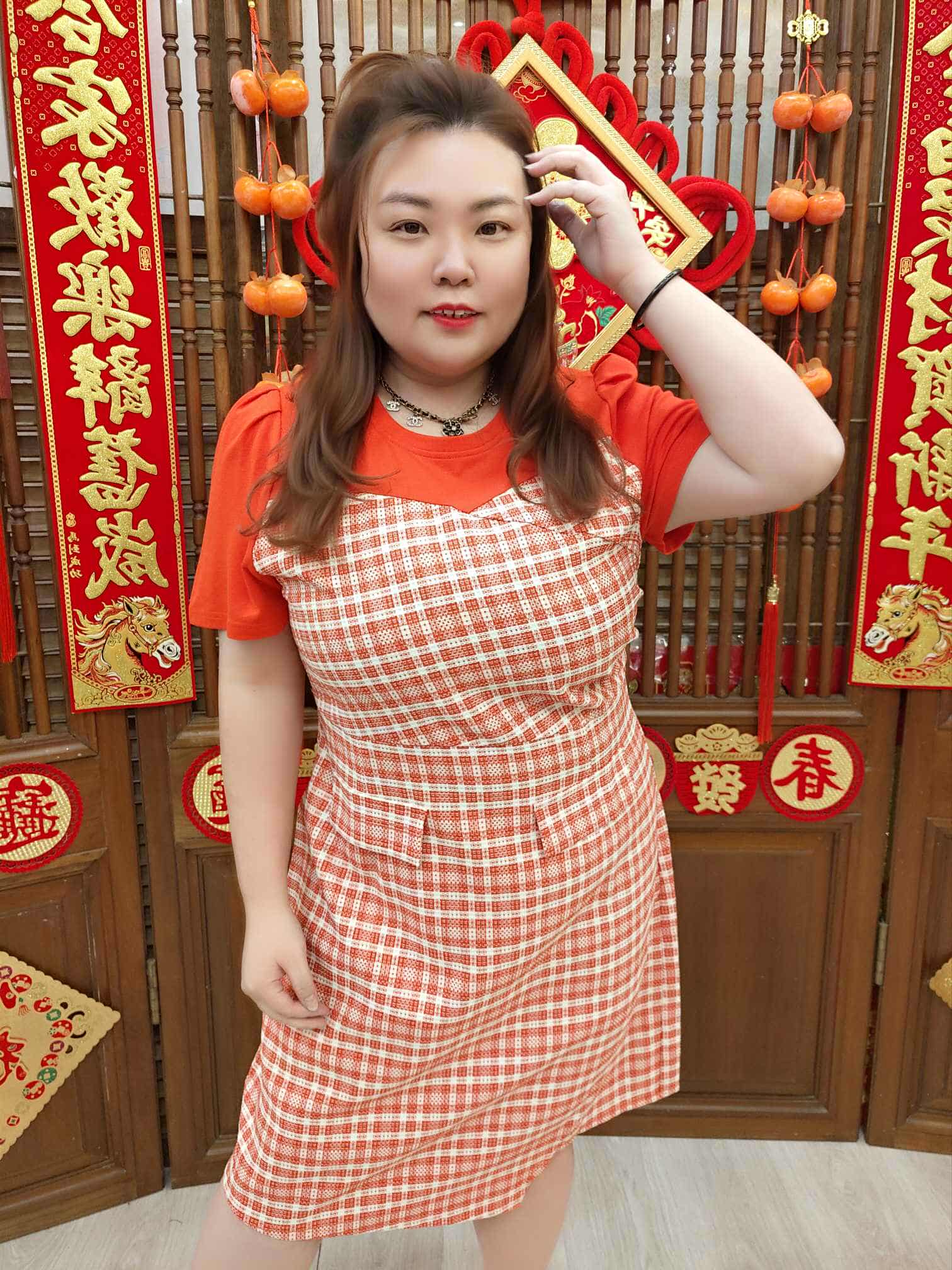 NFB07 BE#281919 拼接格子设计连衣裙