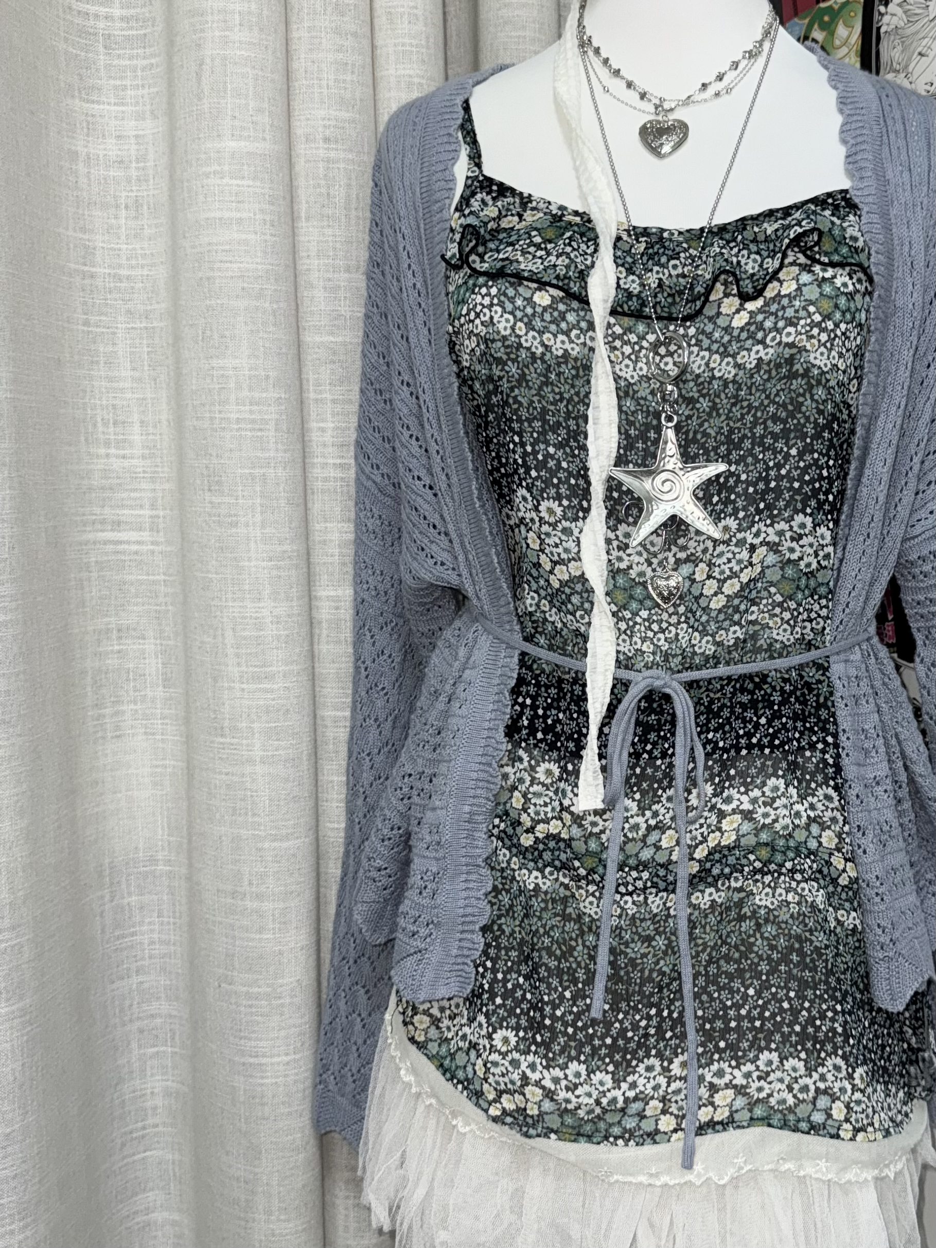 Mori-Girl Inspired Knit & Mesh Outfit Set