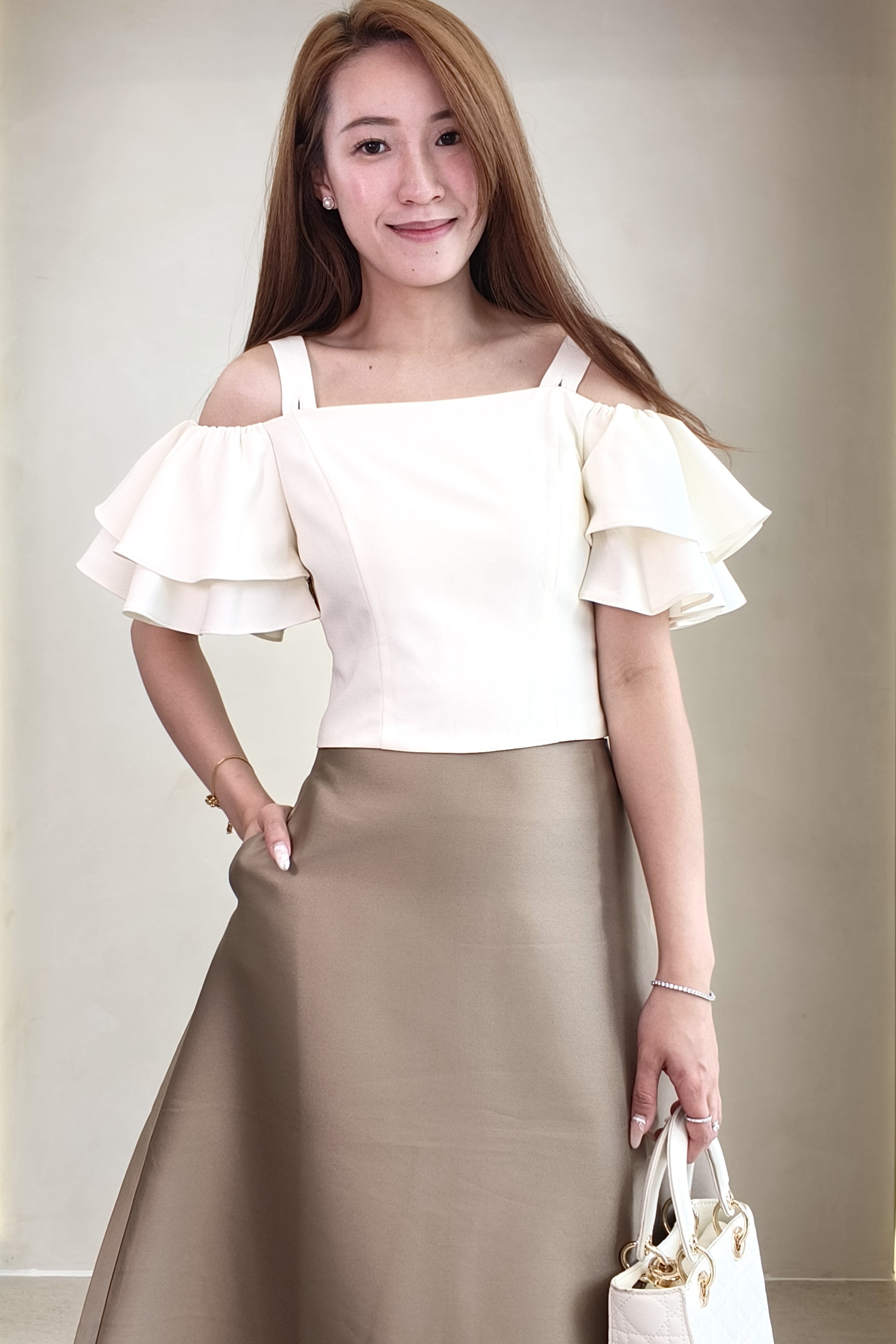 303679 Elise Ruffle Cold Shoulder Top