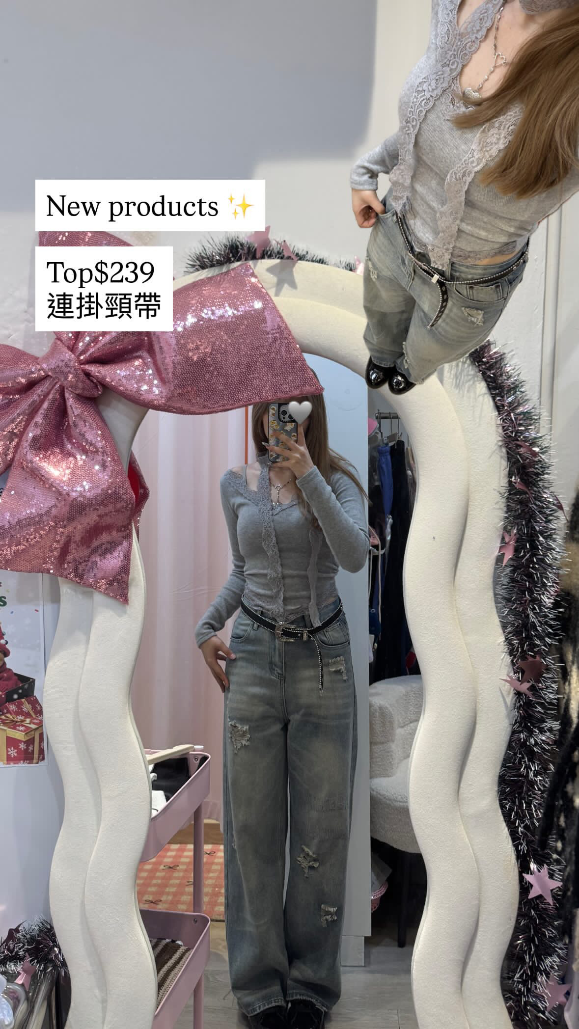 已售罄❌韓國姐姐感Lacy V領top +掛頸巾