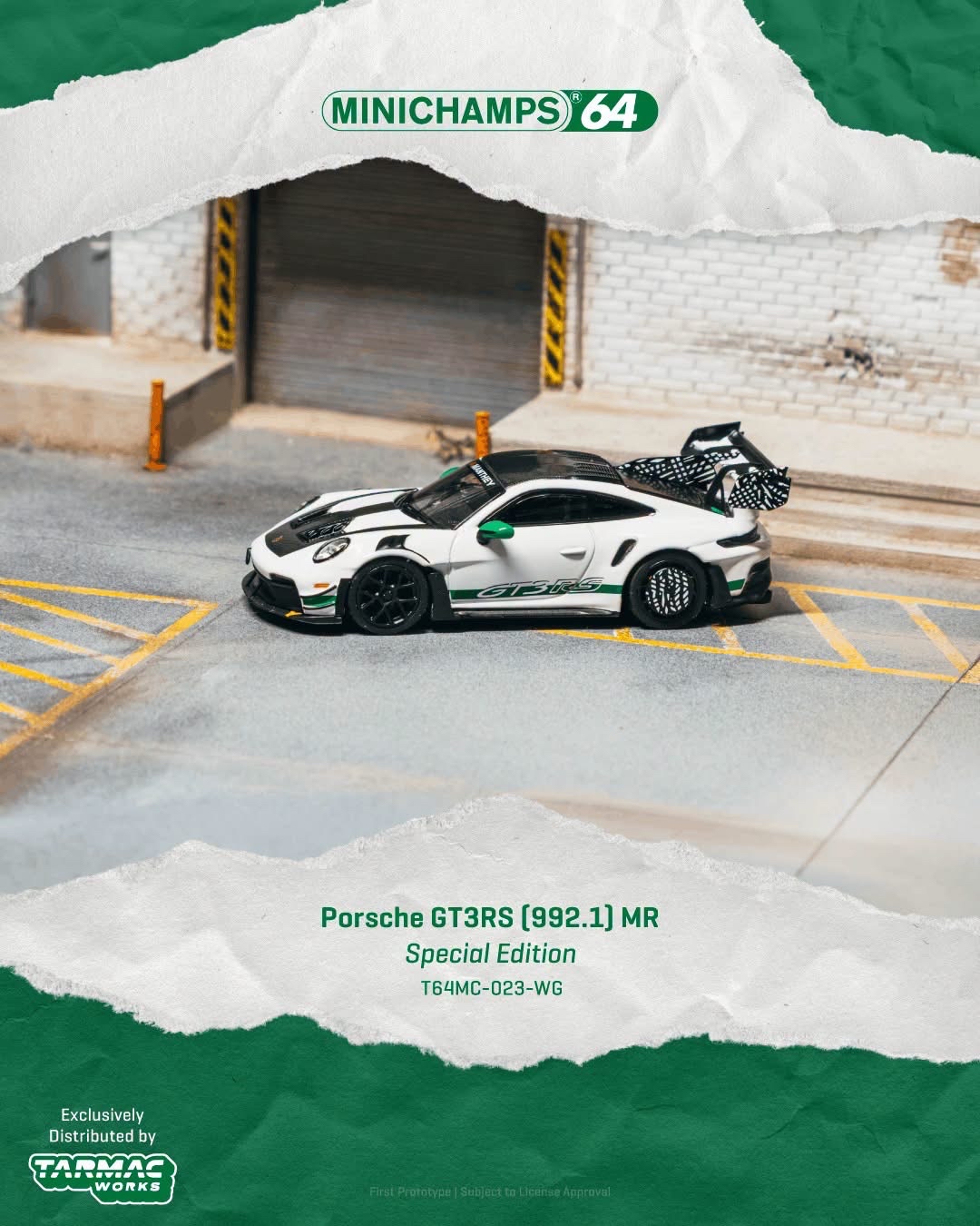 （預訂 Pre Order) Tarmac Works  ( T64MC-023-WG ) 1/64 Porsche GT3RS(992.1) MR White Green