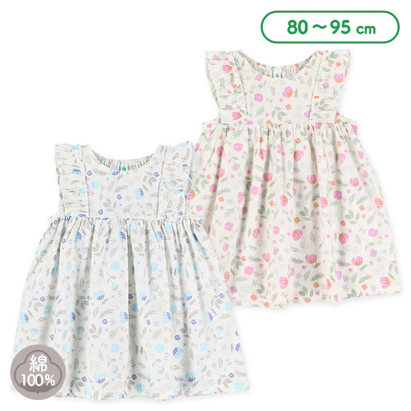 🇯🇵預訂 日本直送🇯🇵兩色花卉滿印無袖荷葉邊純棉連身裙